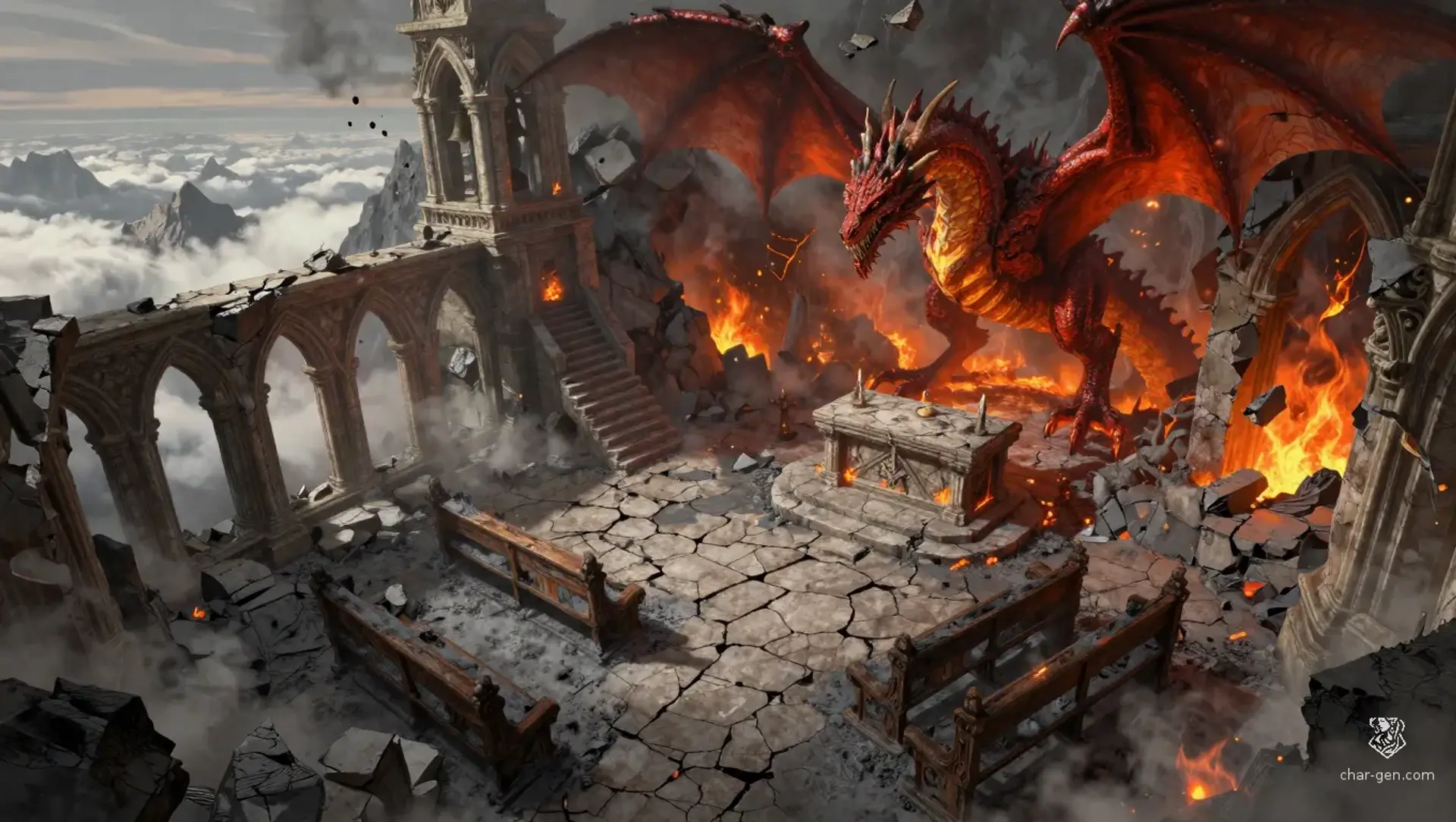 Escape the Burning Chapel - AI-generated fantasy Encounter