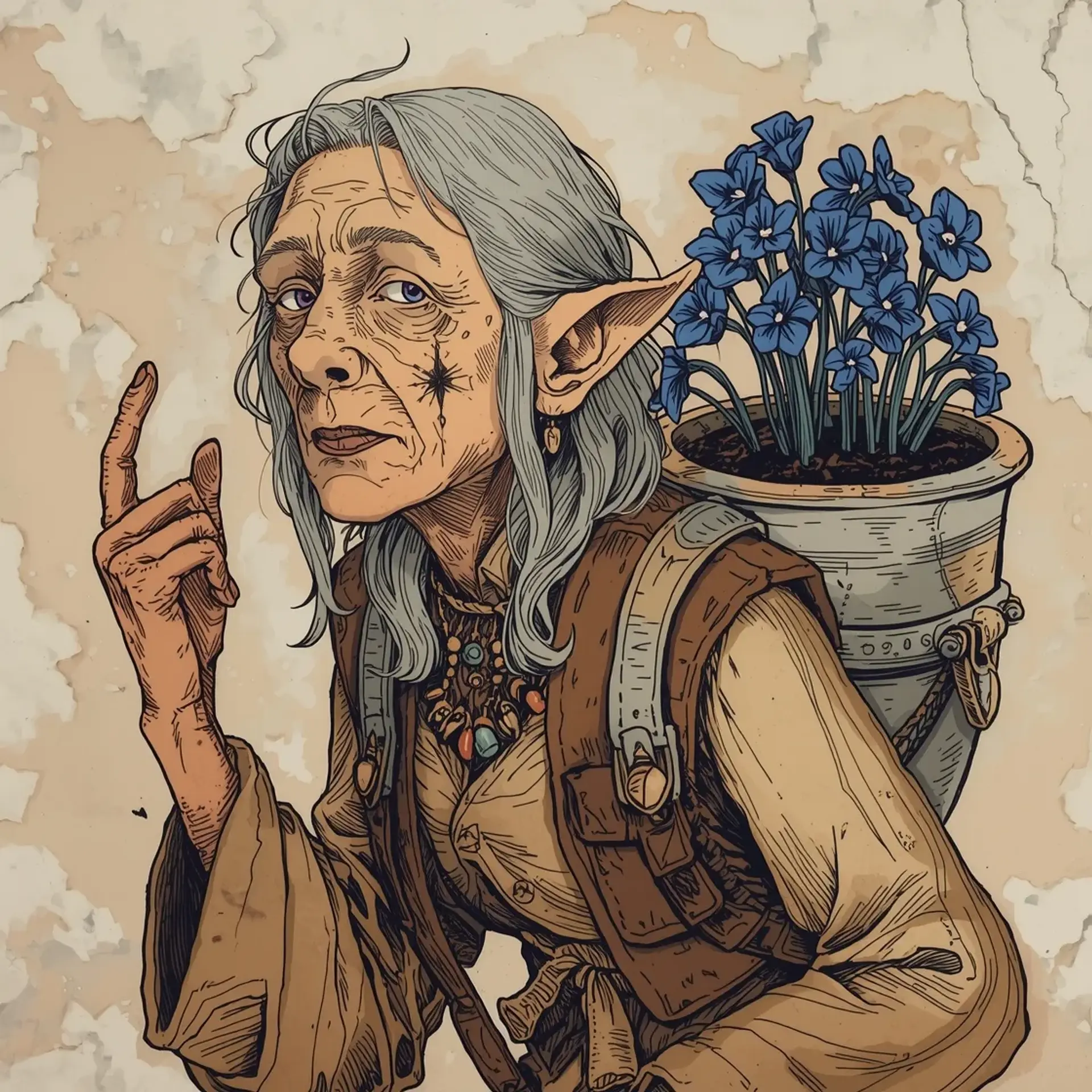 Zinnia Ink-Finger Silverglimmer - AI-generated fantasy NPC