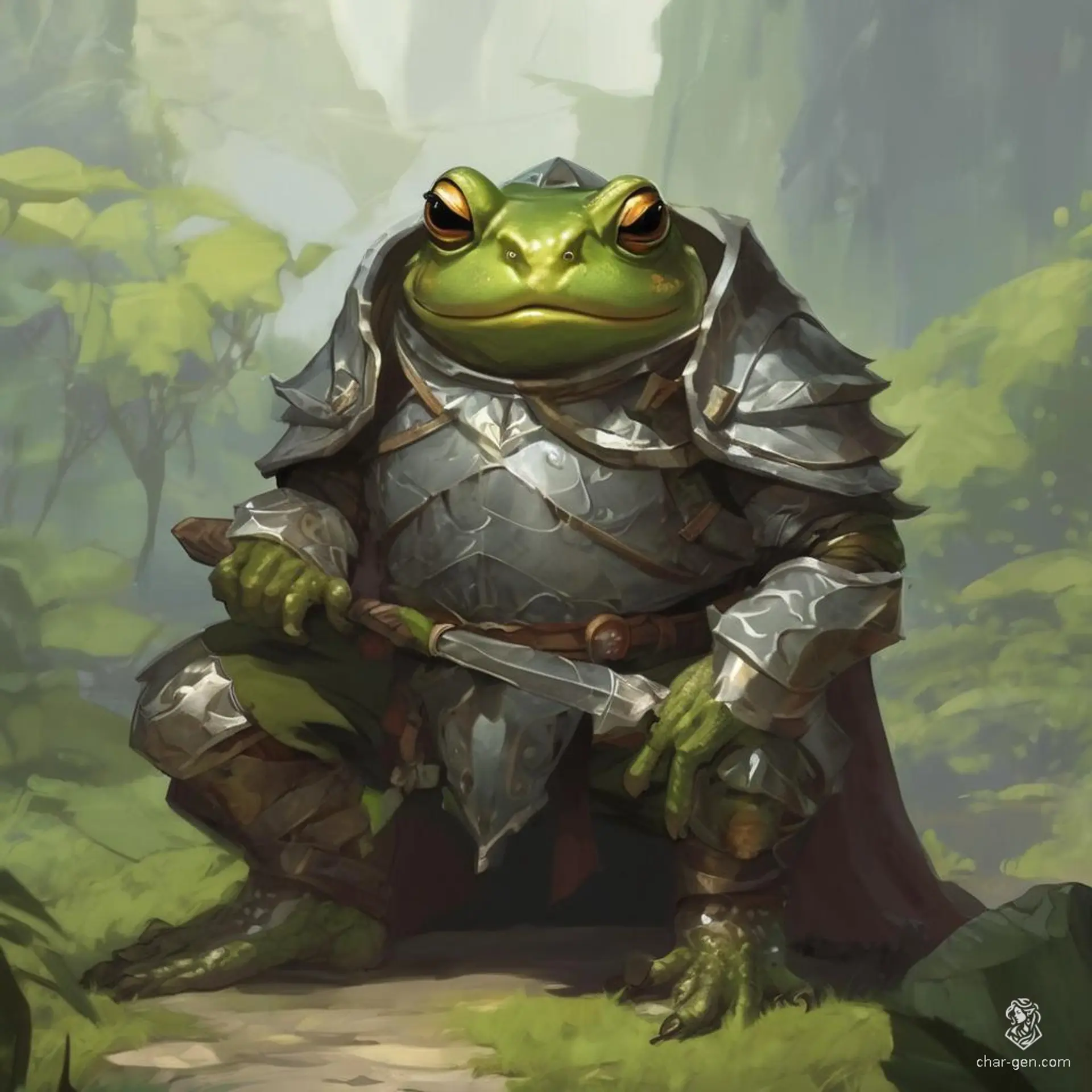 Meet Glim, a charming male Grung paladin with a heart of gold. Slender and vibrant green, he navigates the world with a friendly demeanor and unwavering courage. Armed with a magical spear and boundless optimism, Glim spreads hope and justice, proving you don’t need armor to be a hero.