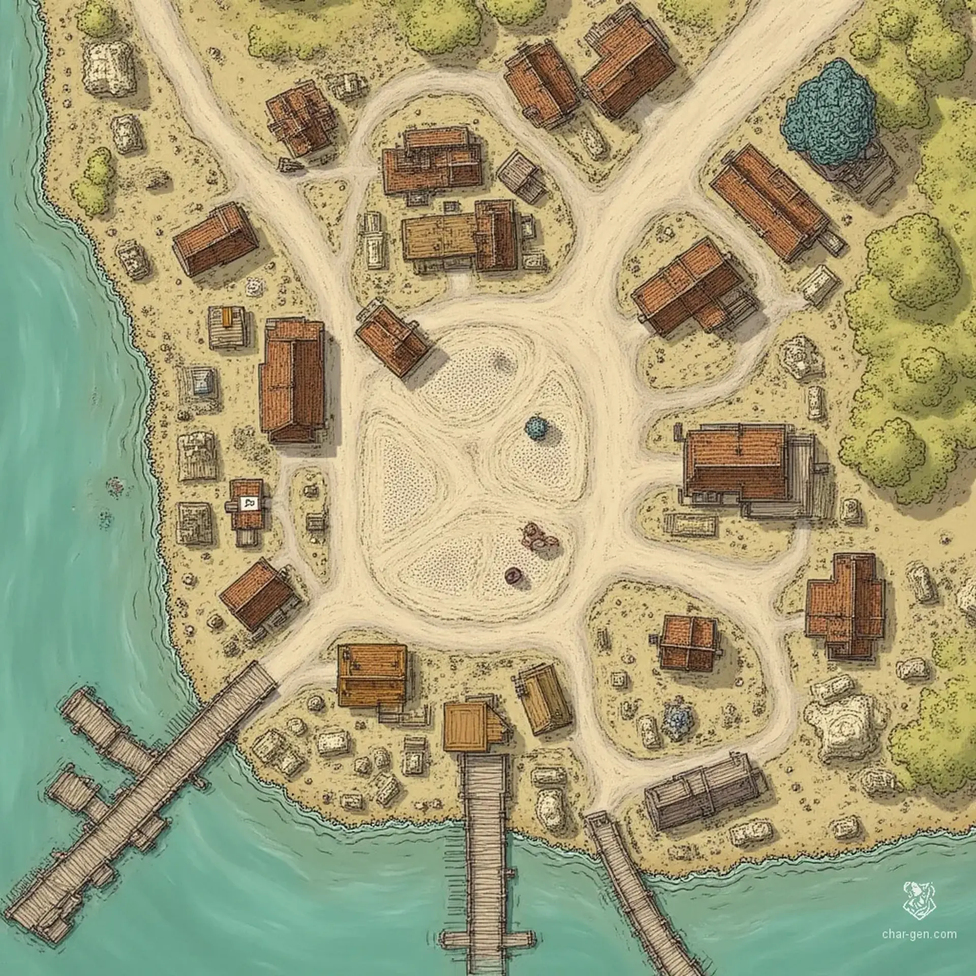 Ashfen Crossing - AI-generated fantasy Settlement
