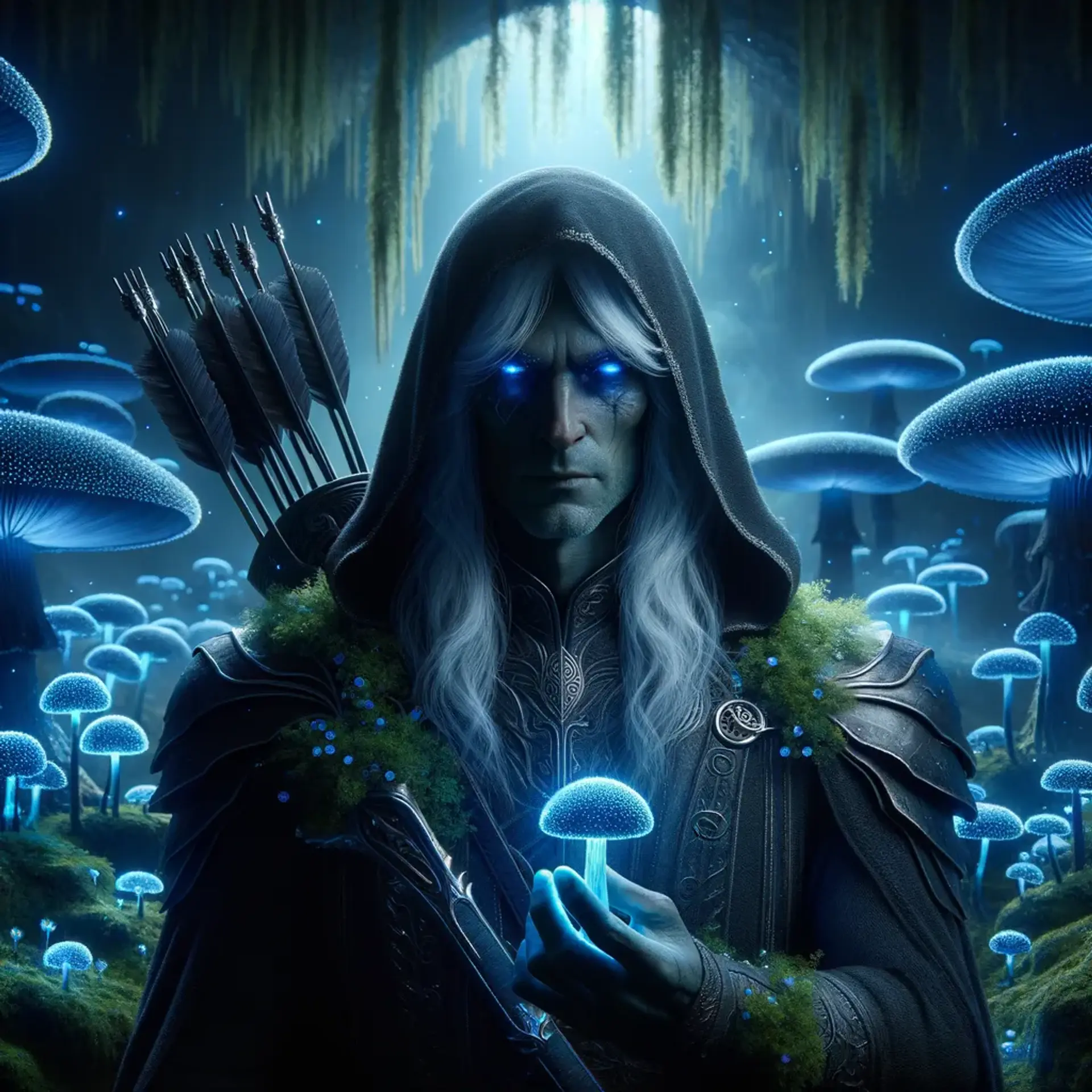 Daxsir Ullanthros is a cunning, elderly dark elf fighter, exuding a deceptive confidence despite his frail form. At 150 years, with deep wrinkles and vibrant blue eyes, he wields a rapier deftly, draped in a magical cloak. His wisdom guides him as he navigates the shadows, protecting the vulnerable.