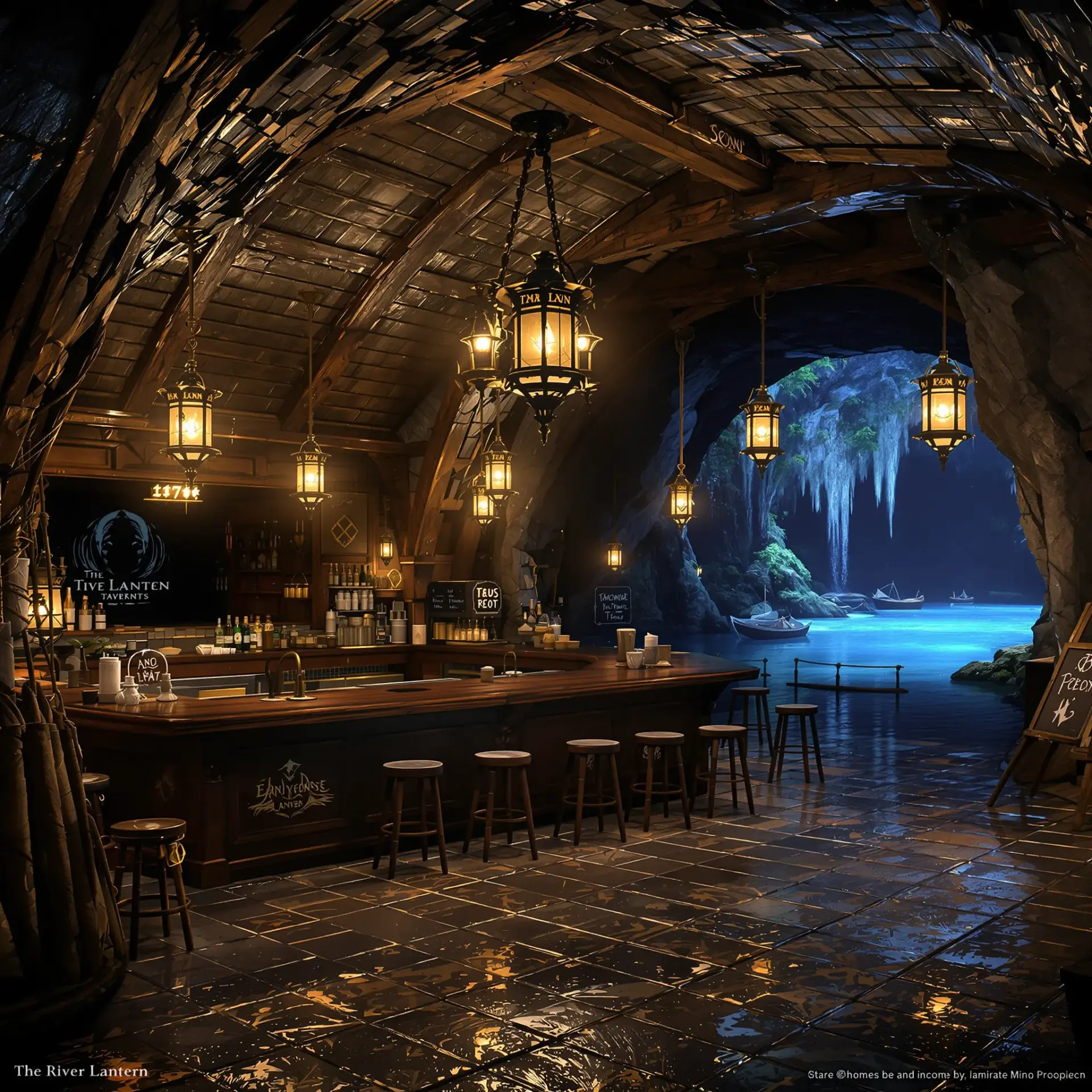 The River Lantern - AI-generated fantasy Tavern