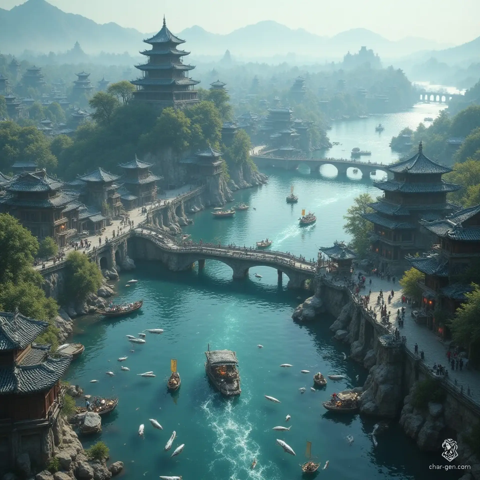 Aotsuru - AI-generated fantasy Settlement