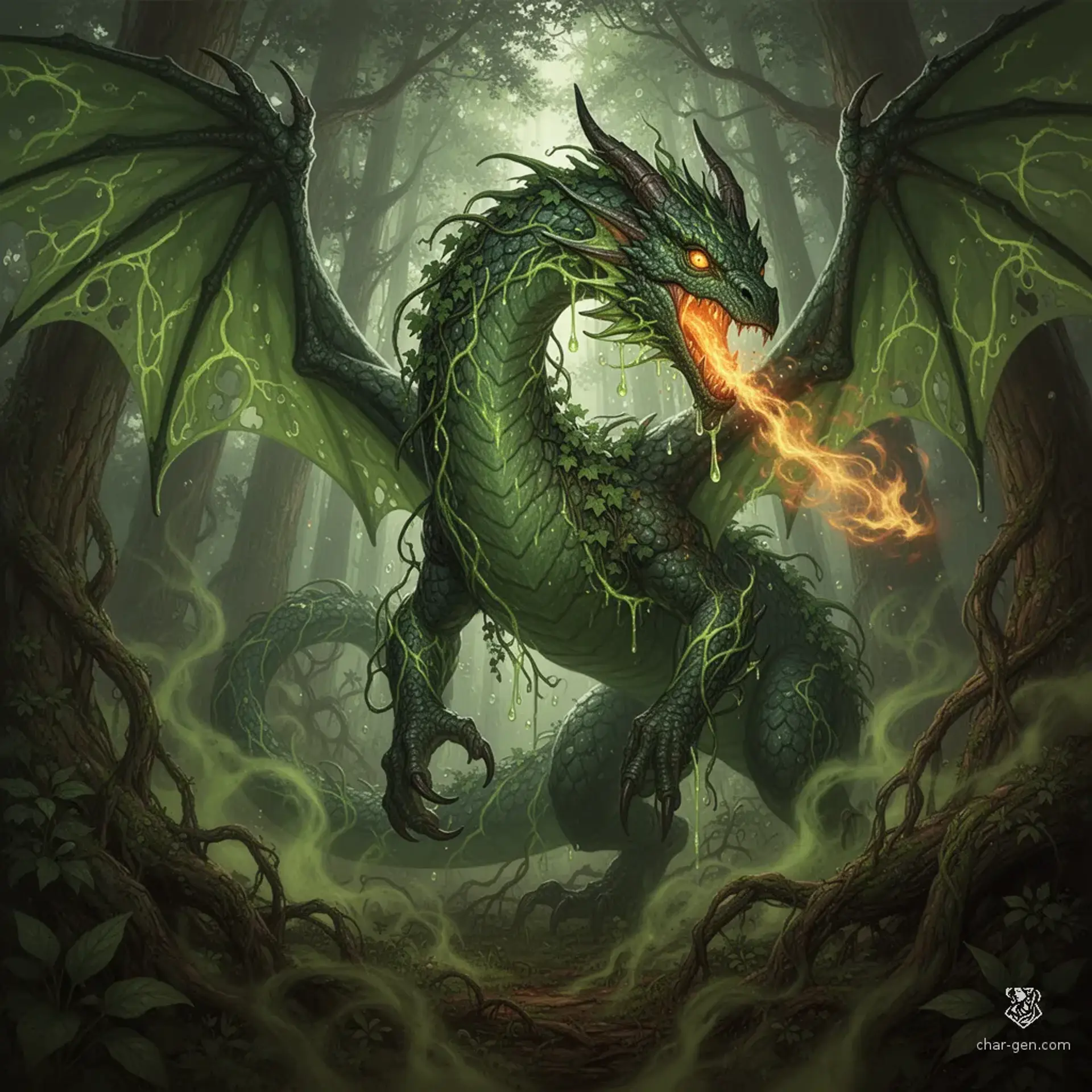 Verdant Tyrant, Adult Forest Dragon - AI-generated fantasy Monster
