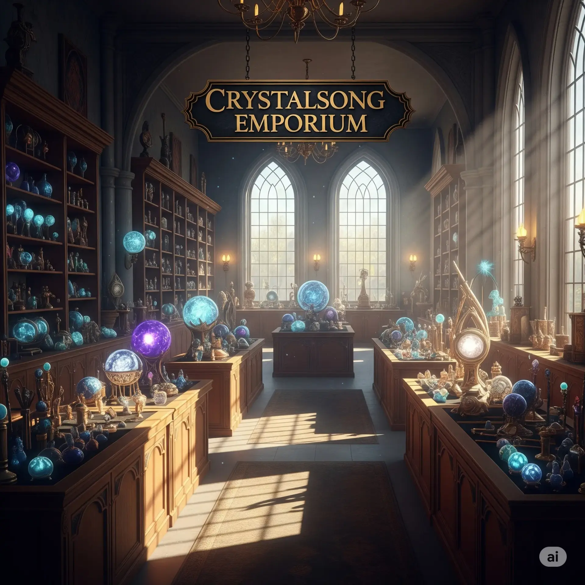 Crystalsong Emporium - AI-generated fantasy Shop
