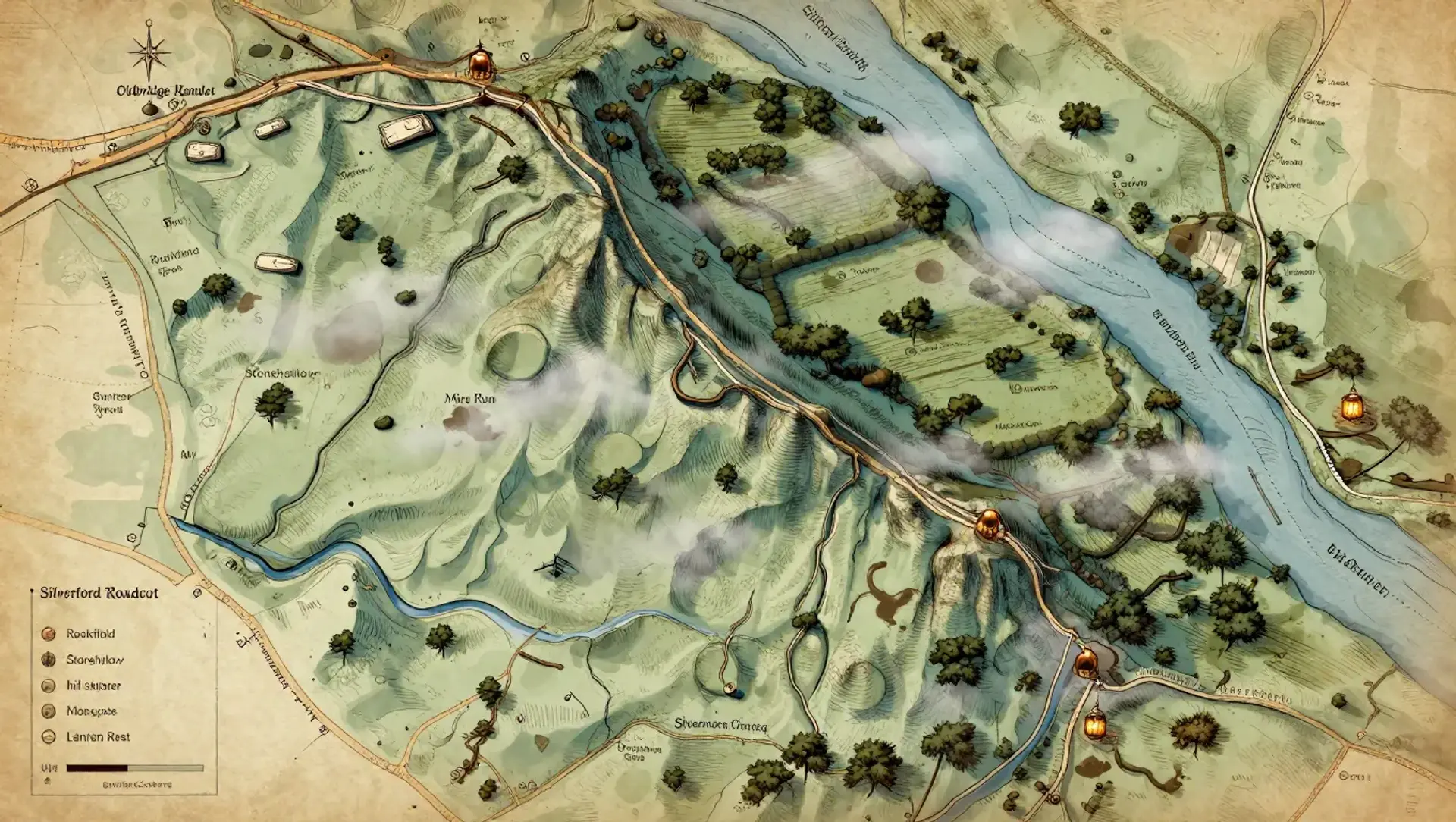The Silverford Roadcut - AI-generated fantasy Region