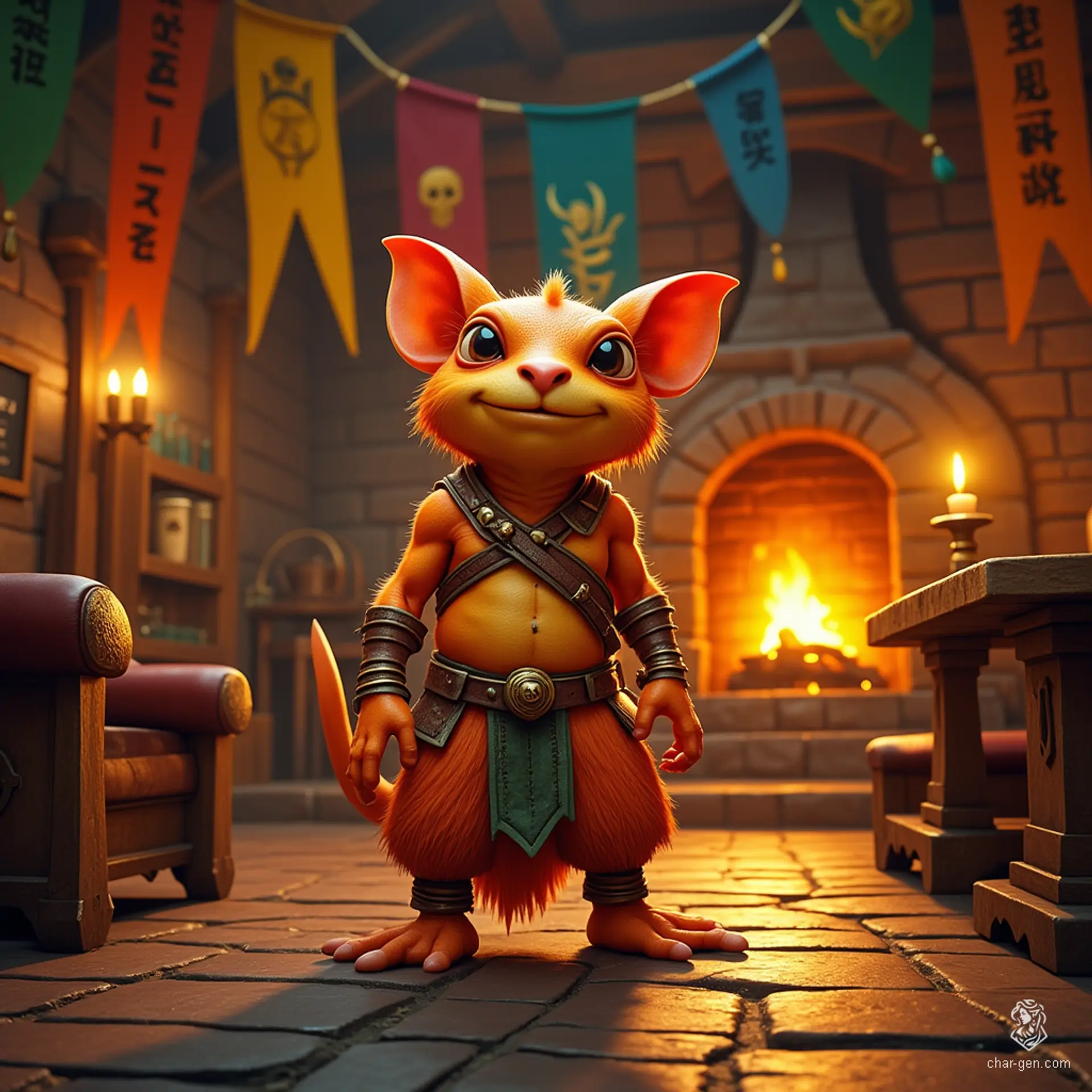 Nim, a tiny, brightly-colored male grung, embodies the essence of a skilled monk. Standing at just 2 feet tall, his fluid posture and calm expression enhance his agility, allowing him to navigate adventures and masterfully combat monsters in the vibrant fantasy realm.