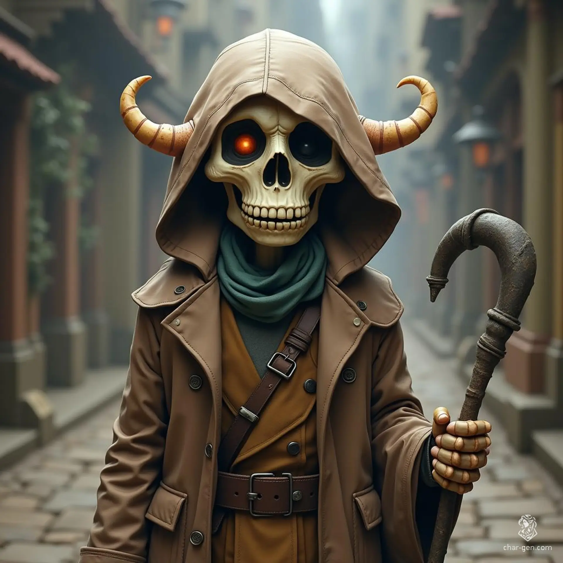 Simon, the skeletal halfling investigator, navigates the shadows of his world with sharp wit and relentless curiosity. Though his bony frame suggests death, his keen intellect and resourcefulness make him a formidable detective, unraveling mysteries others fear to face.
