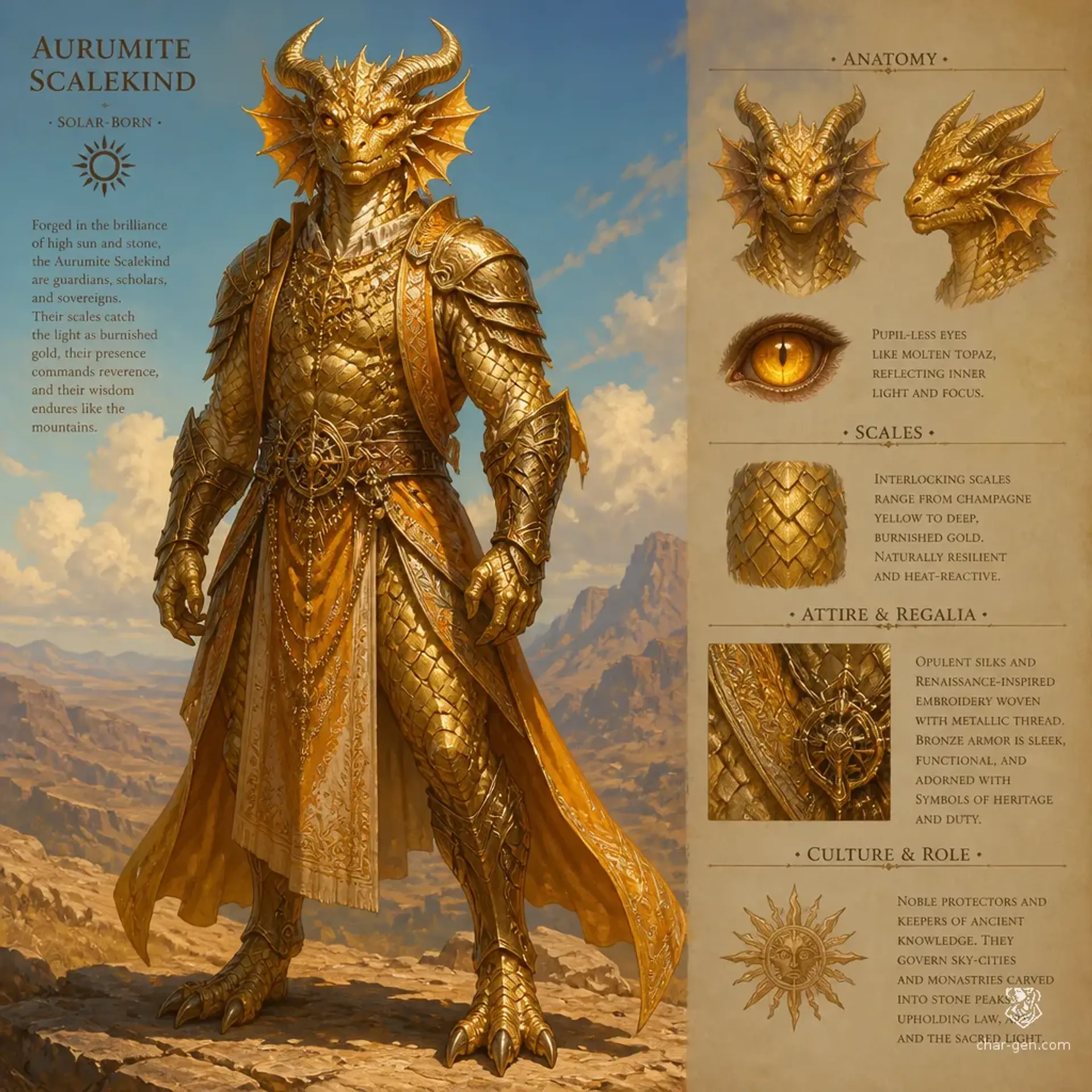 Aurumite Scalekind - AI-generated fantasy Species