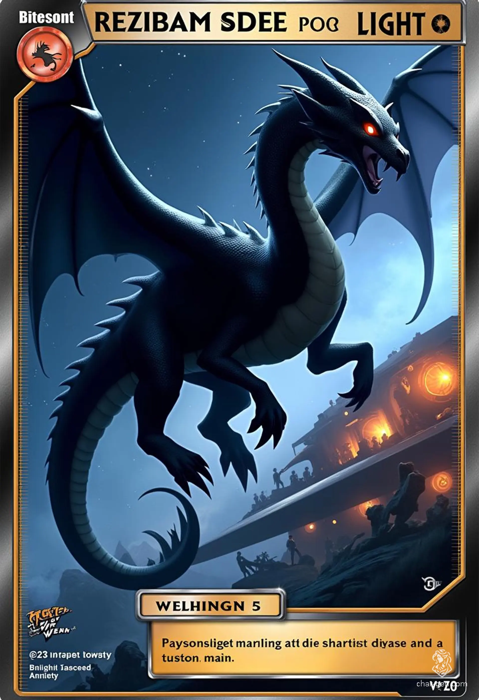 The Black Dragon is a sleek, young creature with dark scales and lithe body, soaring gracefully alongside spaceships. With powerful black wings and a mysterious aura, it embodies strength and agility, making it a formidable presence in any fantasy realm.