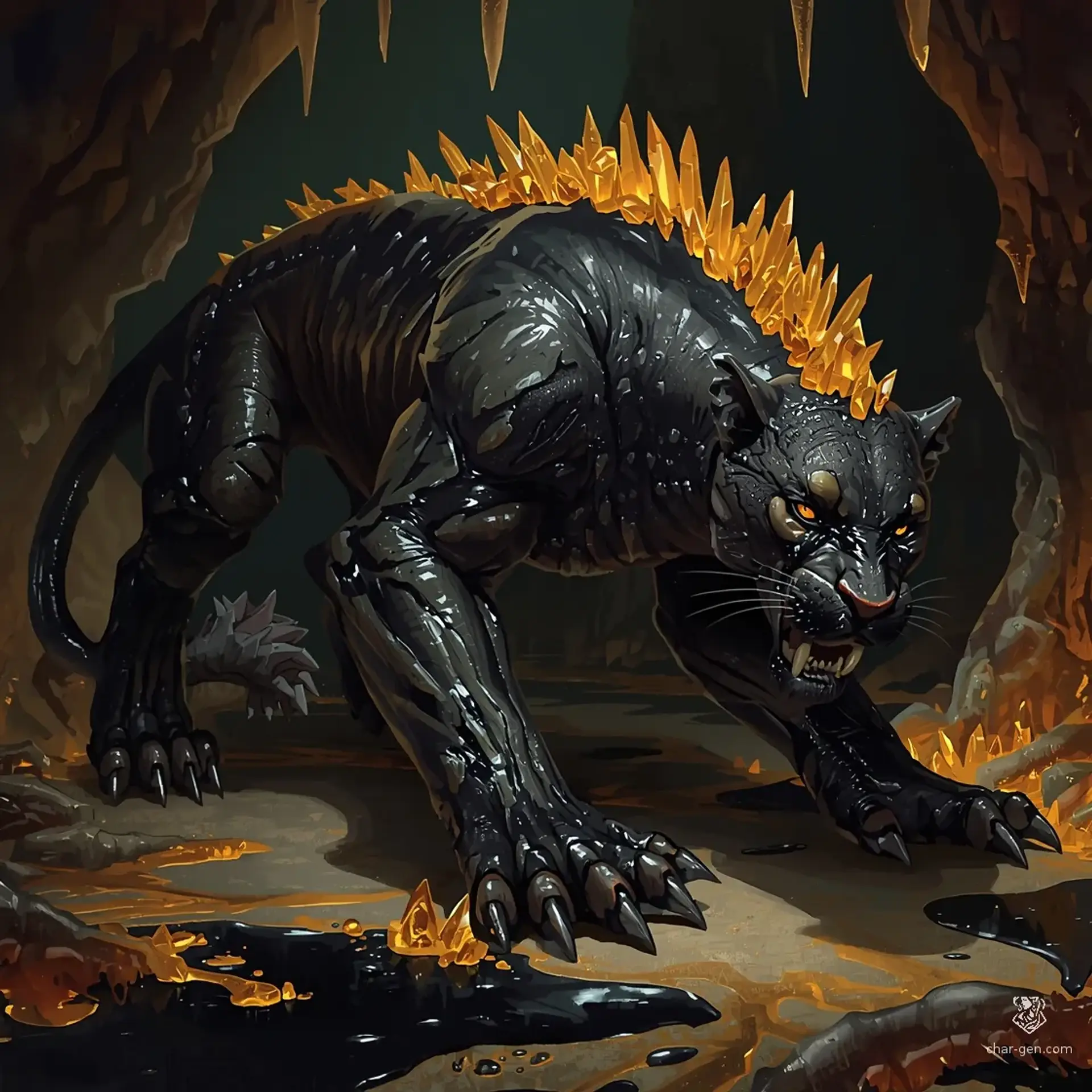 Resin-Crested Prowler - AI-generated fantasy Monster