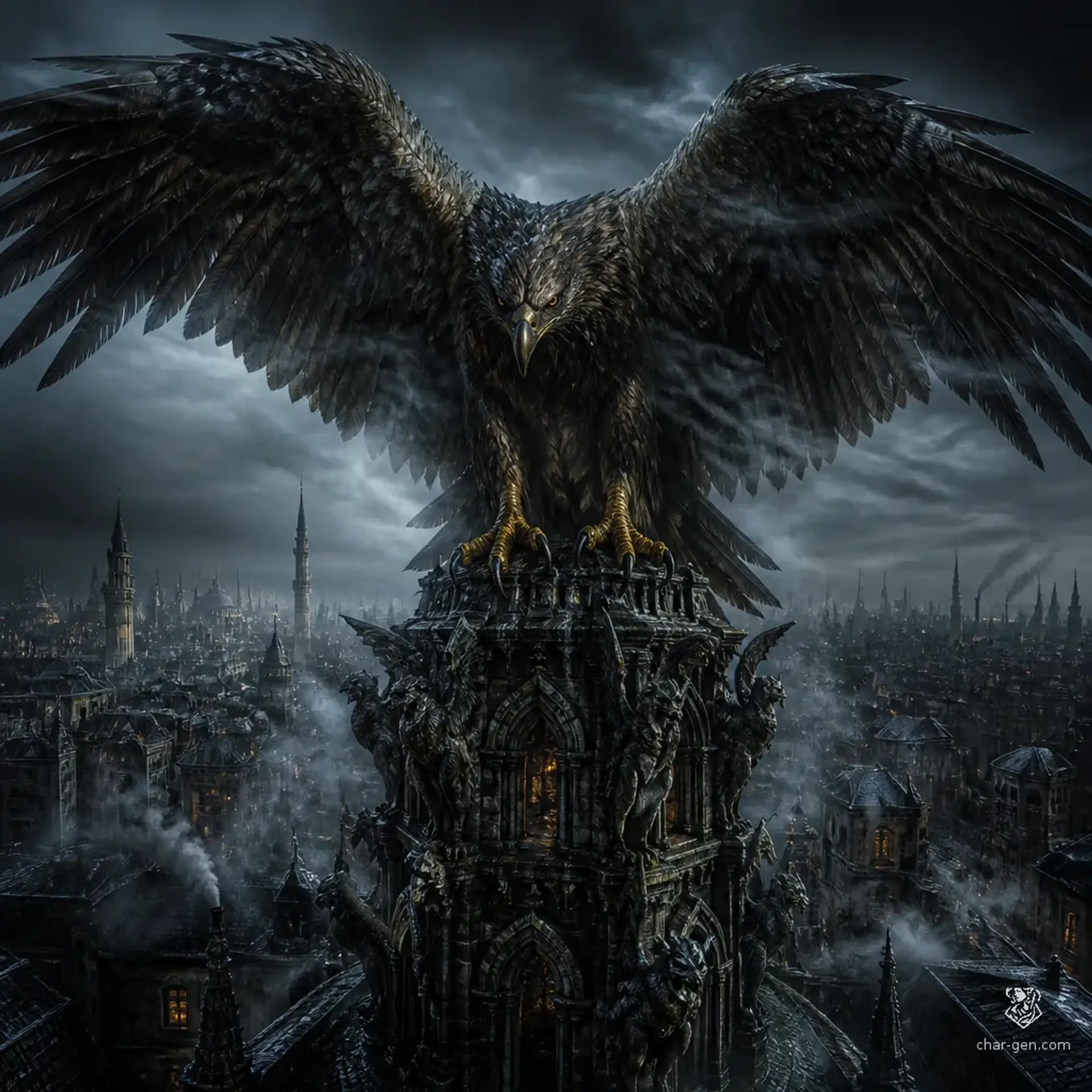 Mist-Crowned Crown Eagle - AI-generated fantasy Monster