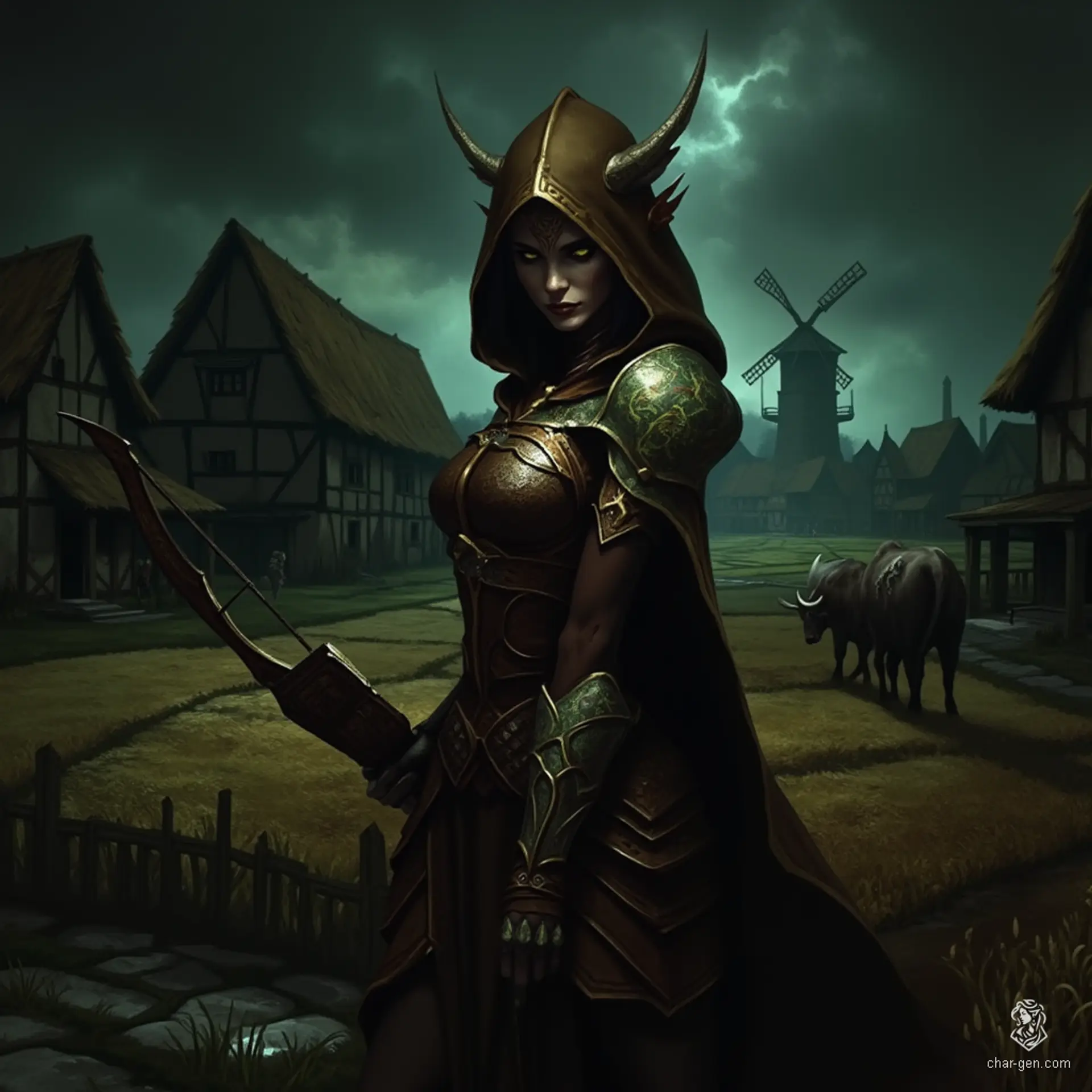 Meet Izzy, a newly emancipated halfling assassin and crossbow expert. With her olive skin dotted with shimmering green scales and piercing yellow-green snake-like eyes, she embodies both beauty and danger. Clad in tight brown leather armor, she lurks in the shadows, poised to strike with lethal elegance. An aura of malice surrounds her, tempered by a thrill for the hunt.