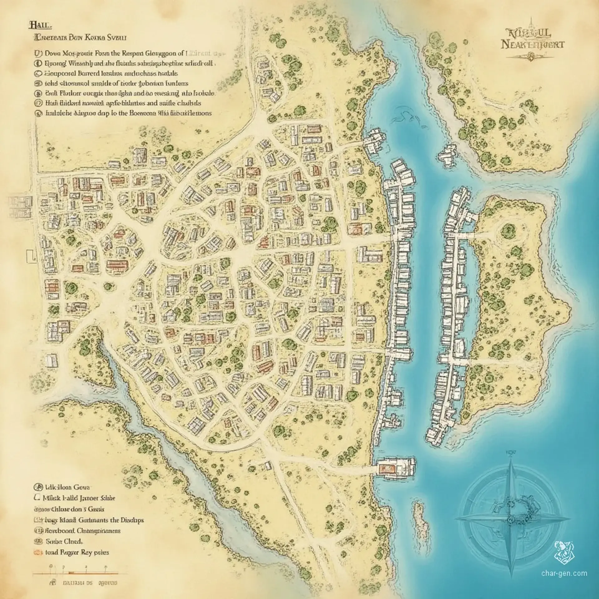 Kireul Heartport - AI-generated fantasy Settlement
