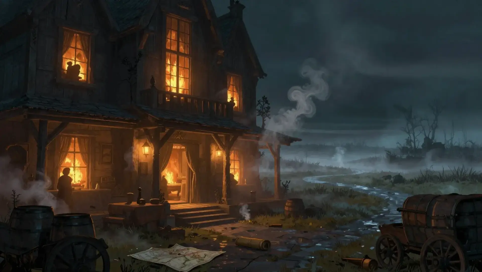 Gathering at Golden Hart Inn - AI-generated fantasy Quest