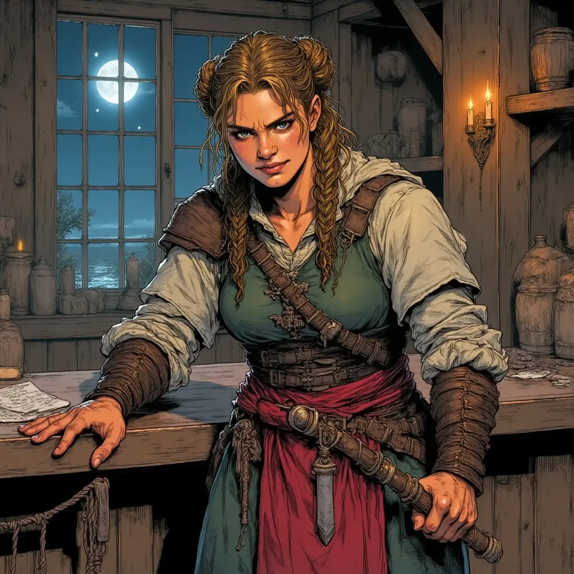 Marta 'Two-Knots' Bren - AI-generated fantasy NPC