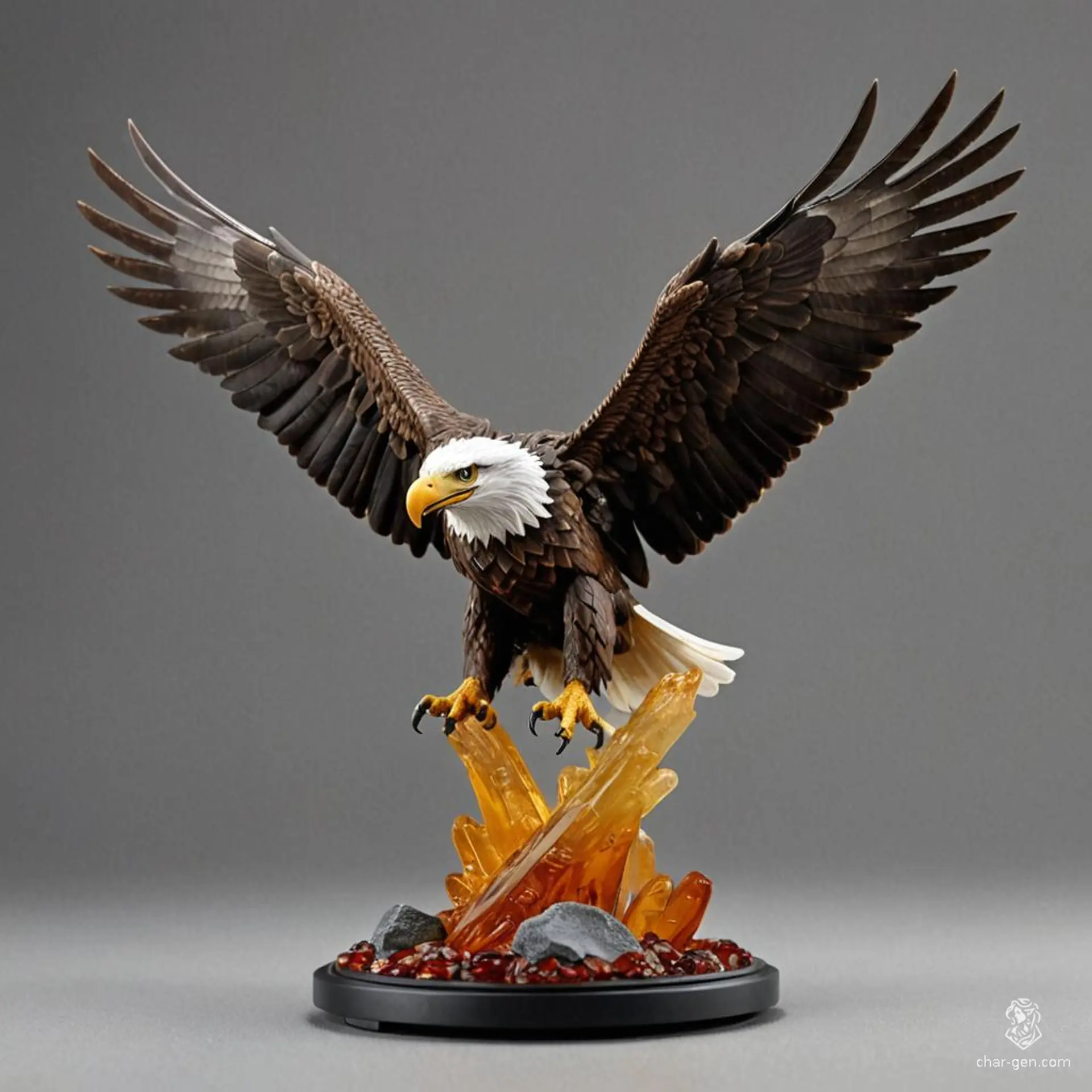 The Amber Eagle is a mesmerizing figurine, expertly carved from radiant amber, its wings poised in a majestic flight. Legend whispers that this tiny avian guardian embodies the spirit of freedom, granting its bearer heightened intuition and the ability to soar above challenges with unmatched clarity.