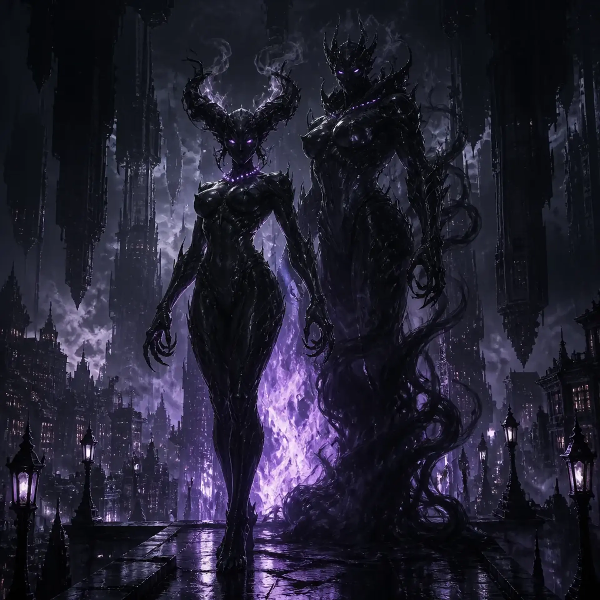 Umbra and Nyx, Shadowstalker Psions - AI-generated fantasy Monster