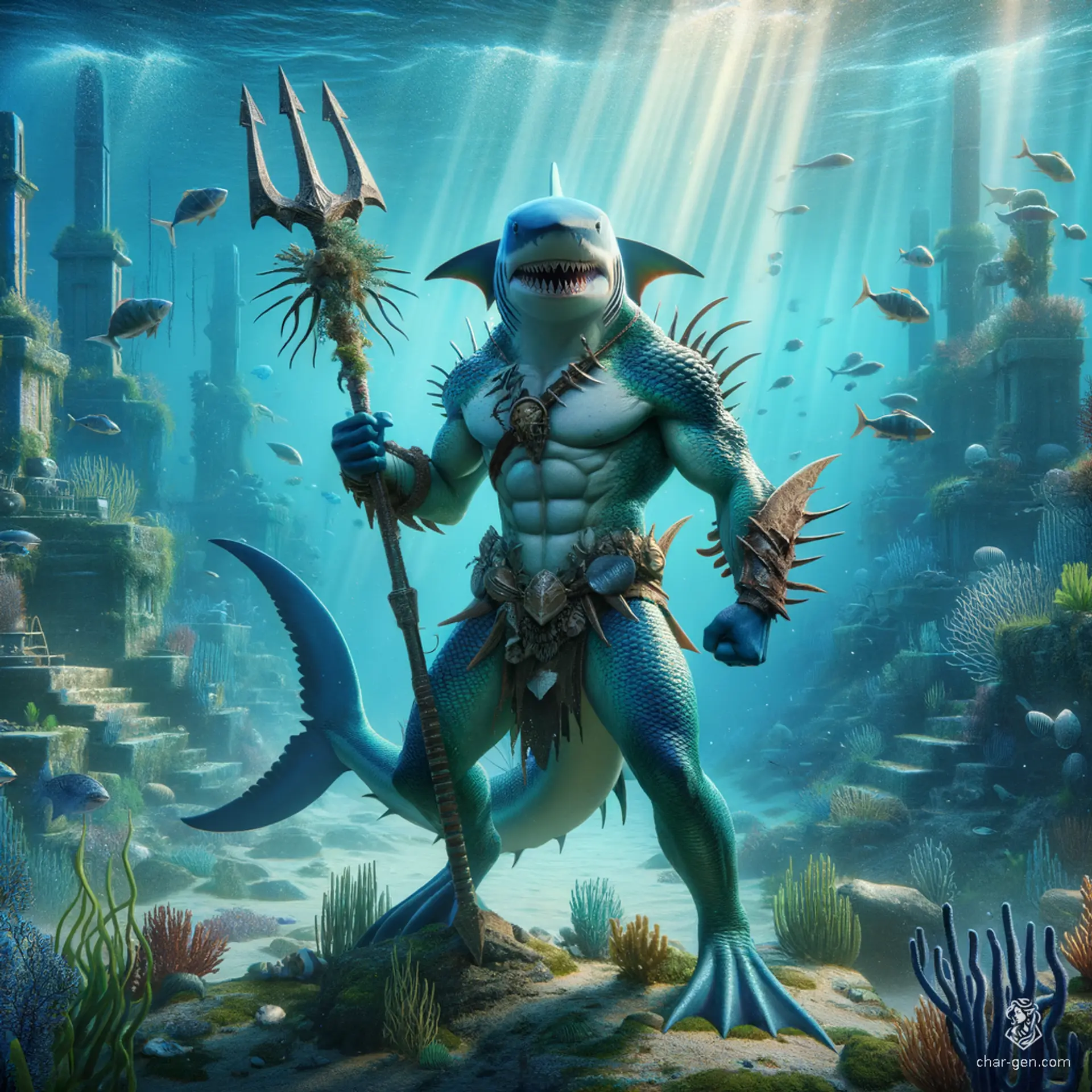Sahuagin are fearsome aquatic humanoids with shark-like features, scaled skin, and webbed hands. Wielding tridents, these predators dominate underwater realms, terrorizing any who dare to cross their path.