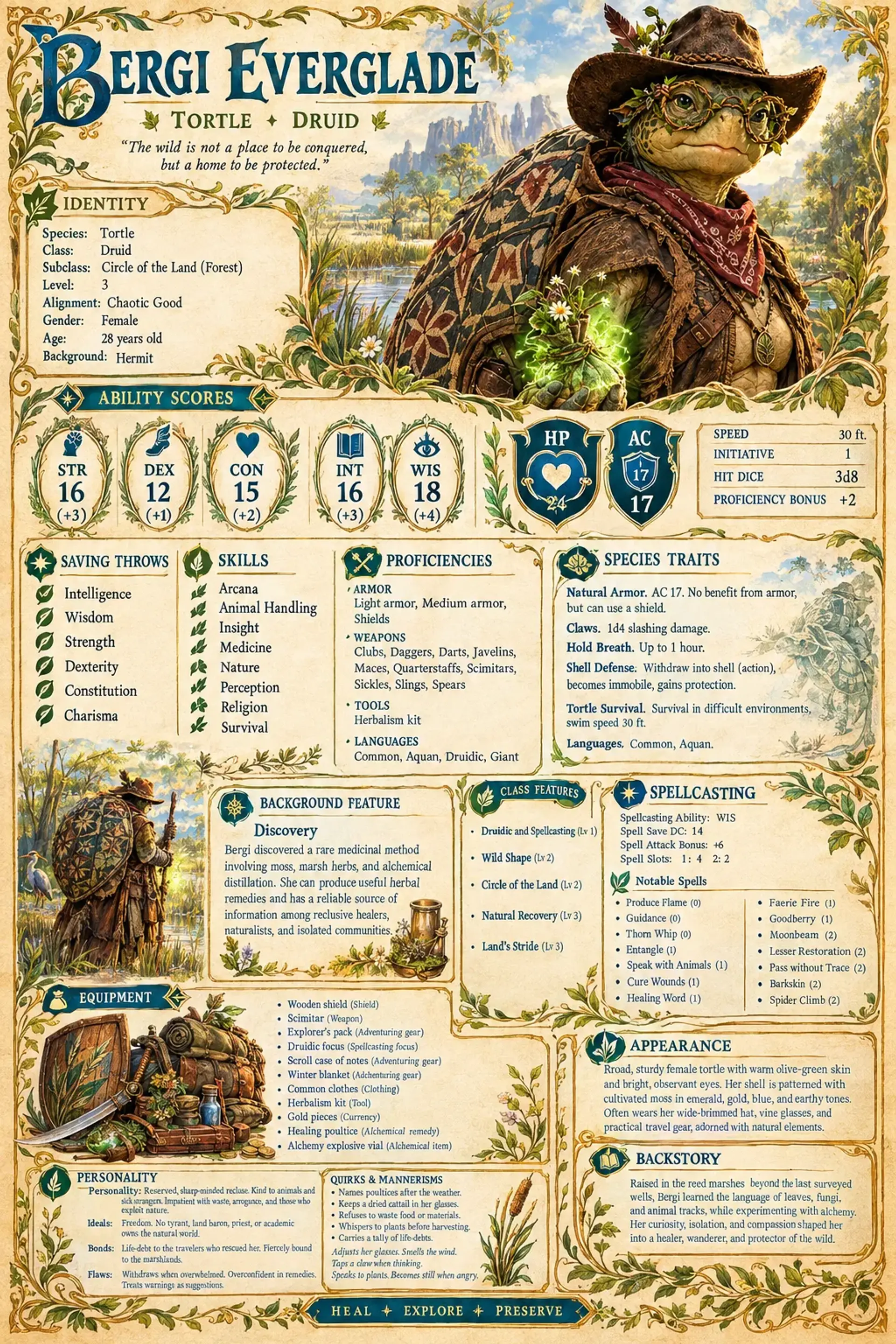 Bergi Everglade - AI-generated fantasy Character