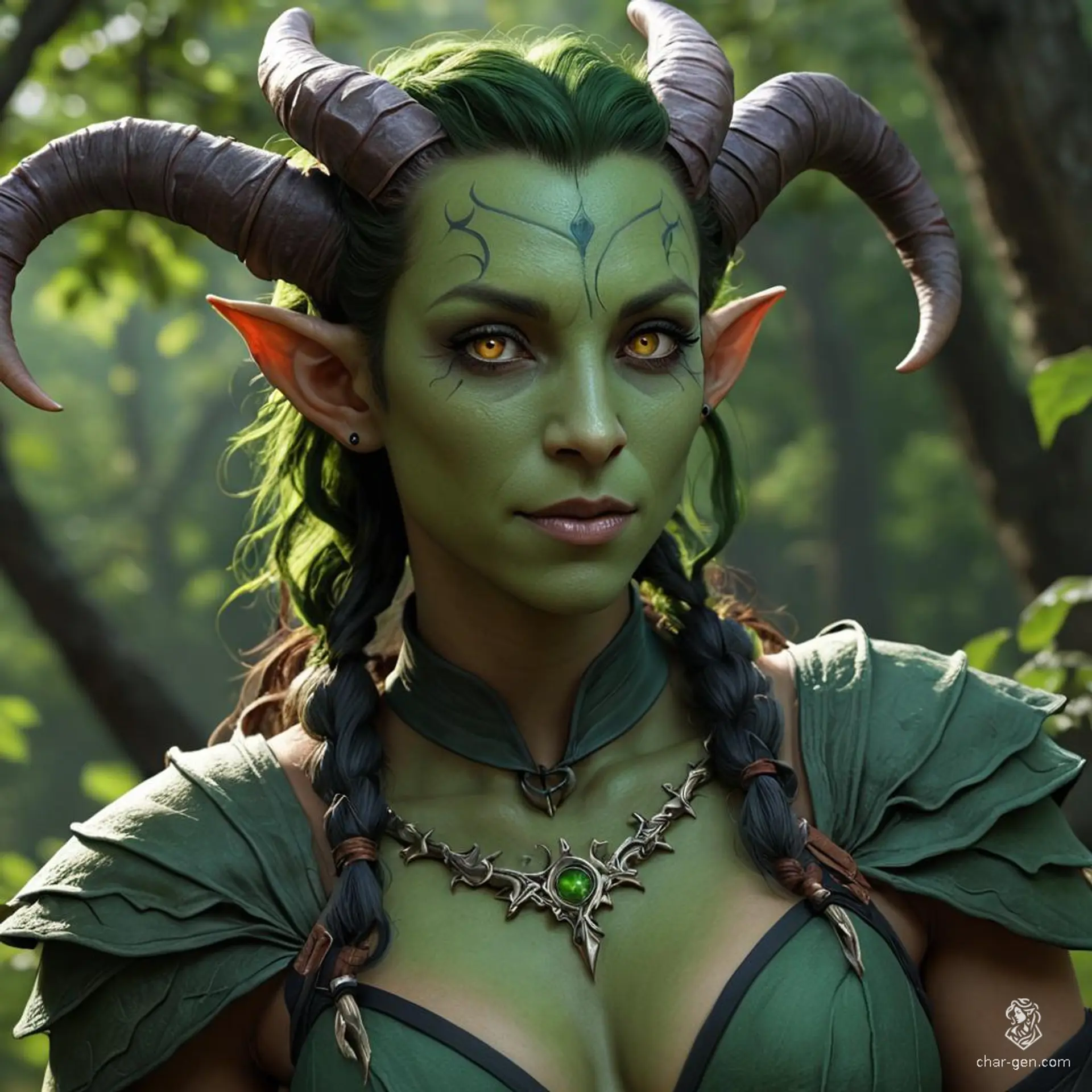 Lilith Valmoira, a wise 327-year-old female Tiefling Druid, blends earthy elements with intelligence. With devilish features like horns and a long tail, she wields a twig-adorned staff and wears detailed hides. Raised amid animosity, she sought solace in nature, only to land in Barovia's cursed valley.