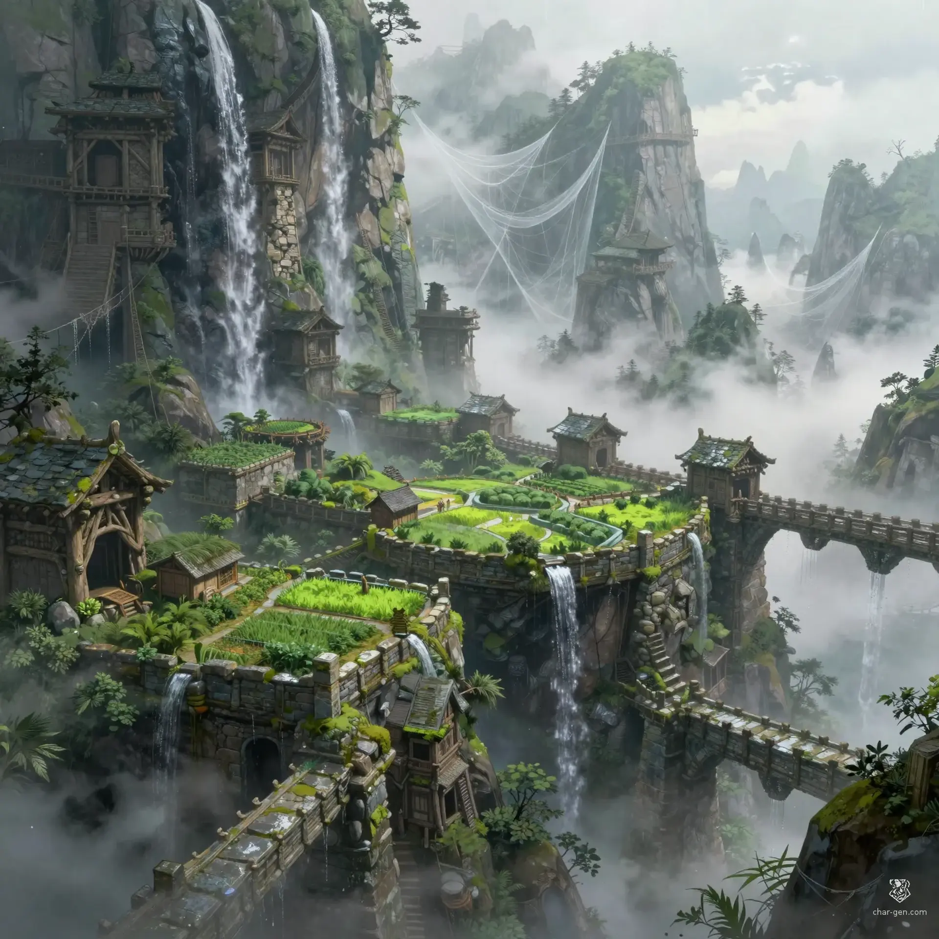 Skyreach Terraces - AI-generated fantasy Settlement