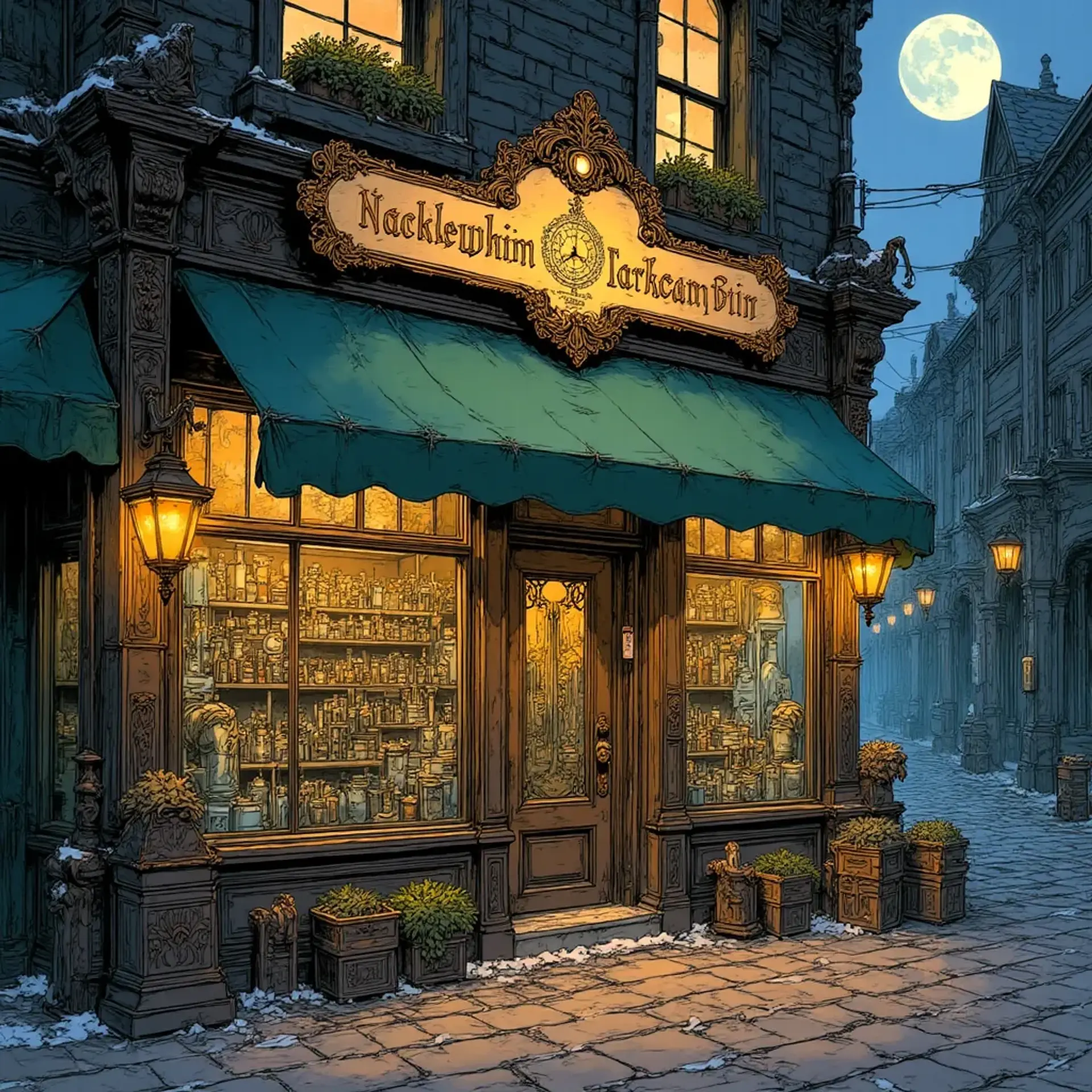 Nacklewhim's Clockwork Curiosities - AI-generated fantasy Shop