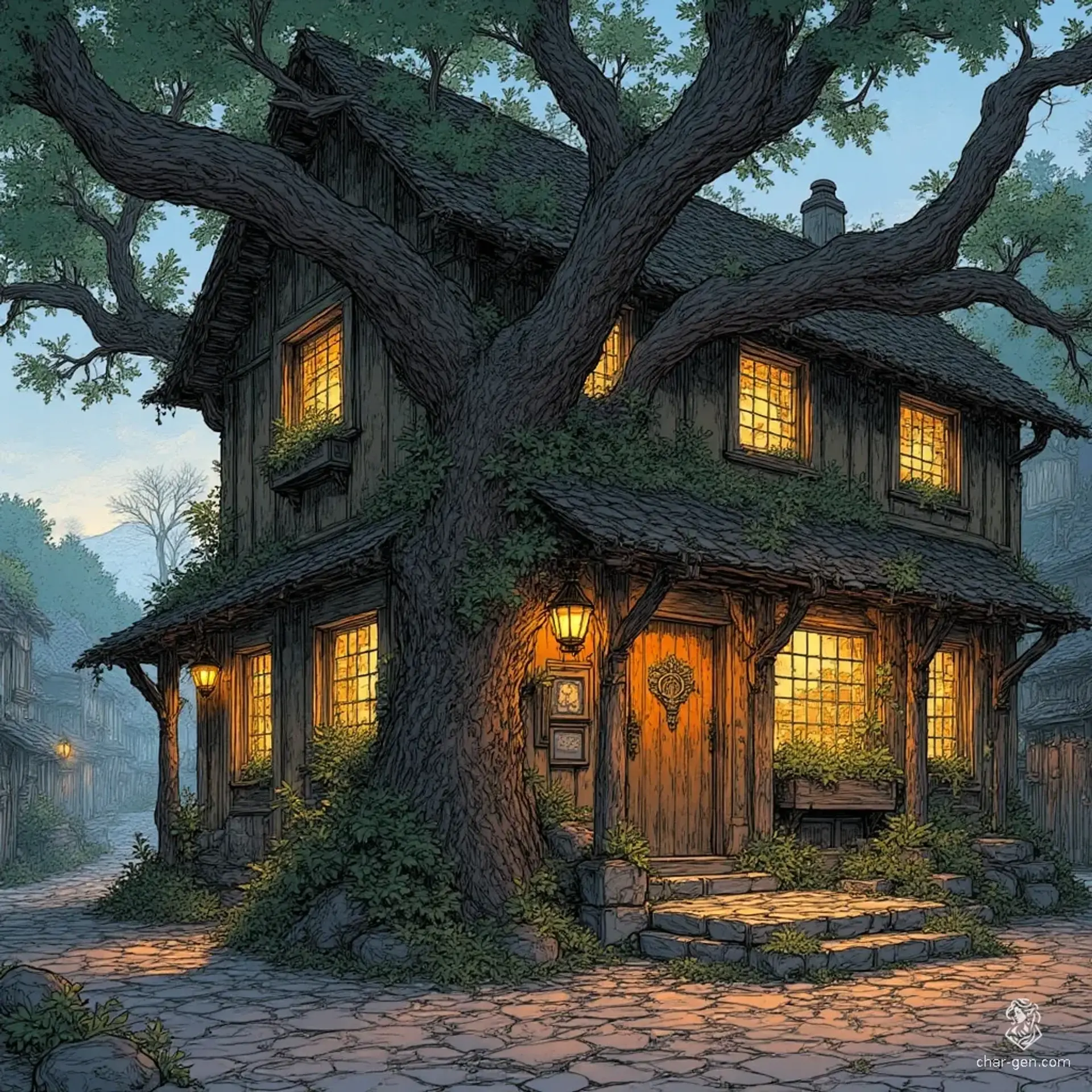 The Gnarled Oak - AI-generated fantasy Tavern