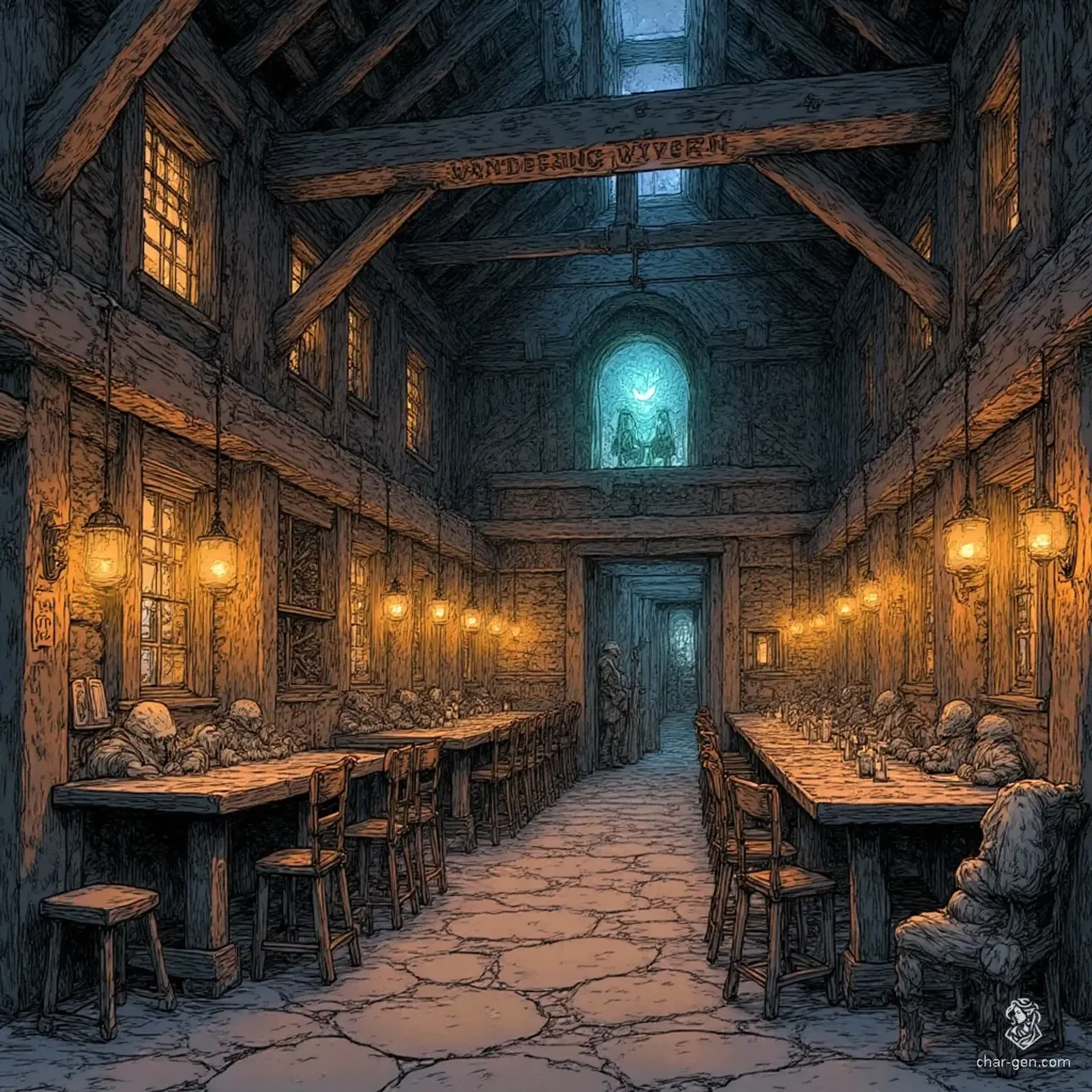 The Wandering Wyvern - AI-generated fantasy Tavern