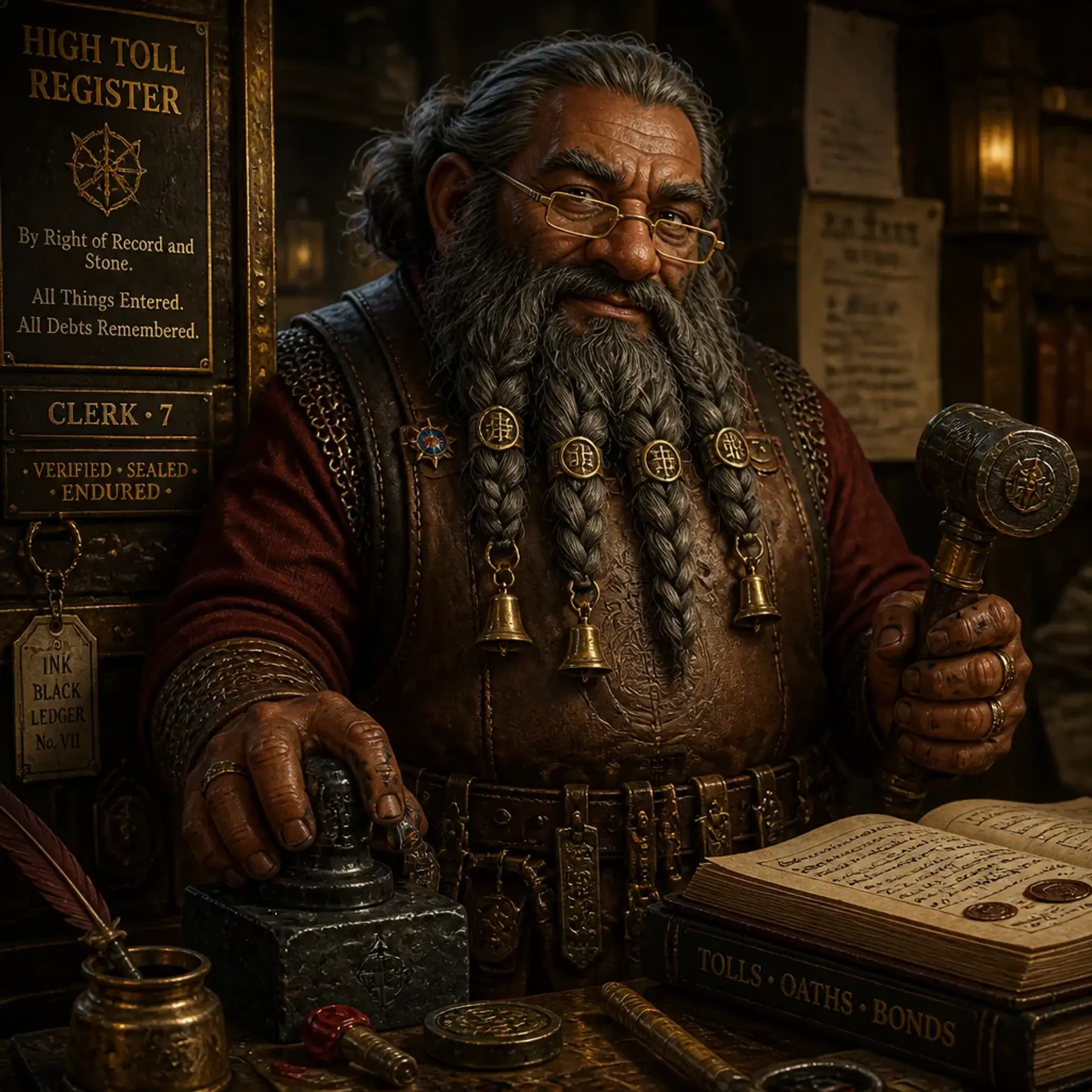 Senior Registrar Galthor-Kruk - AI-generated fantasy NPC
