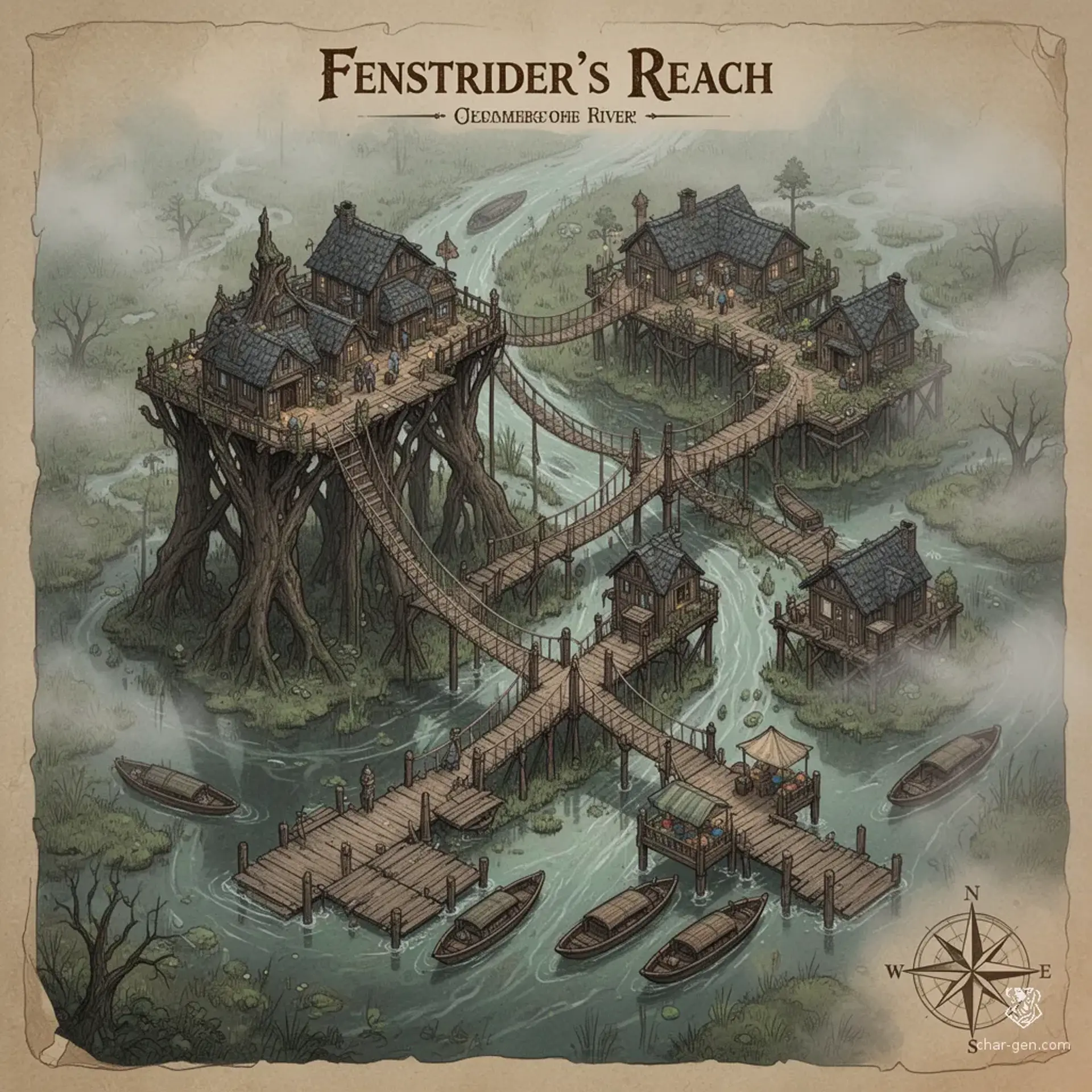 Fenstrider's Reach - AI-generated fantasy Settlement