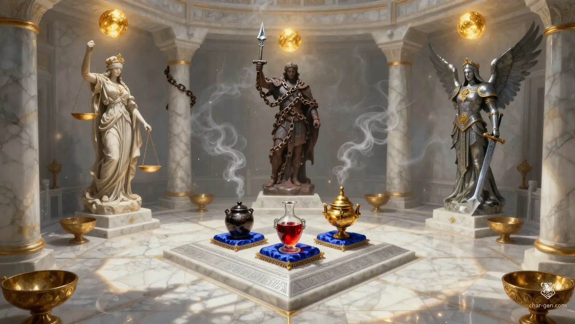 The Scales of the Triad - AI-generated fantasy Puzzle