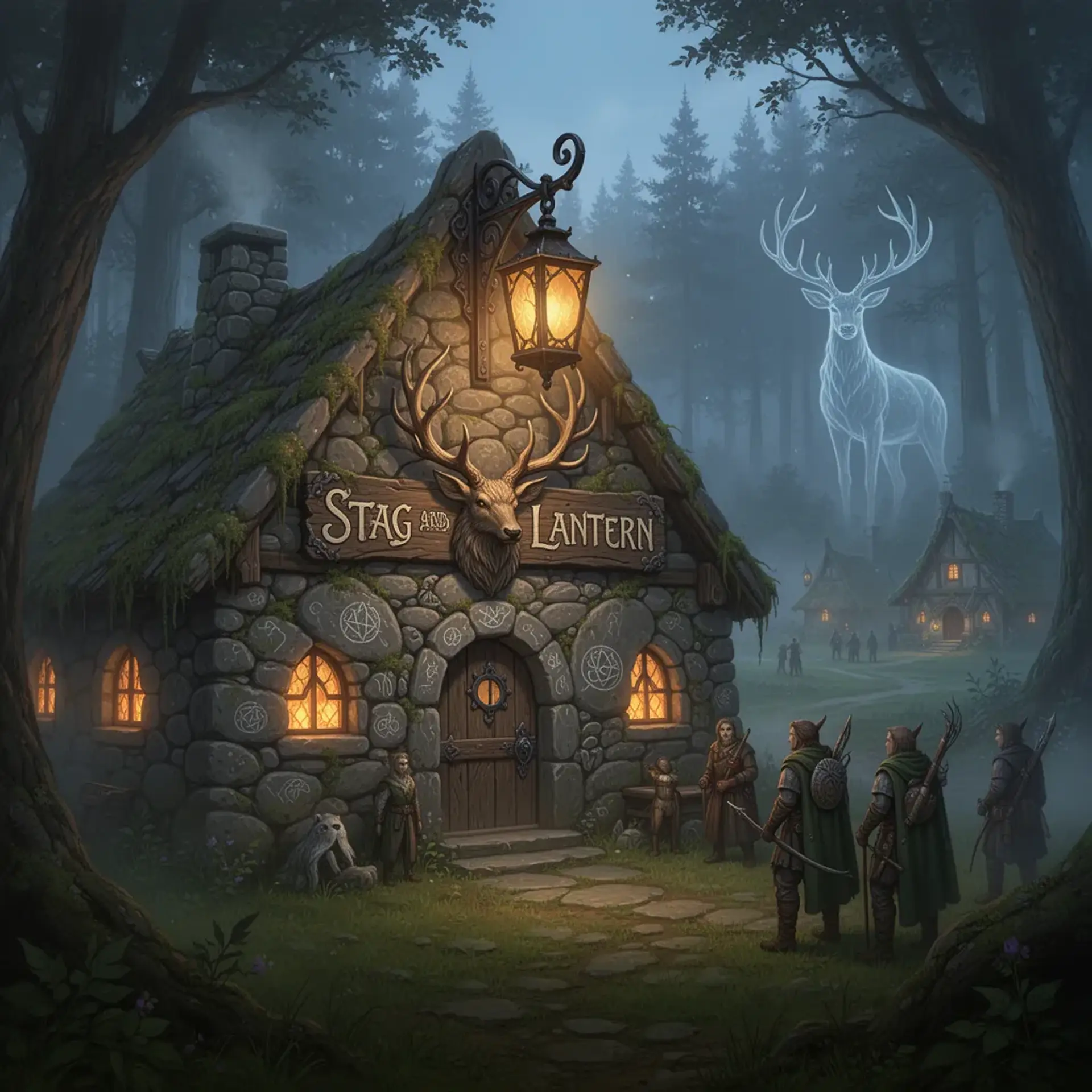 The Stag and Lantern - AI-generated fantasy Tavern