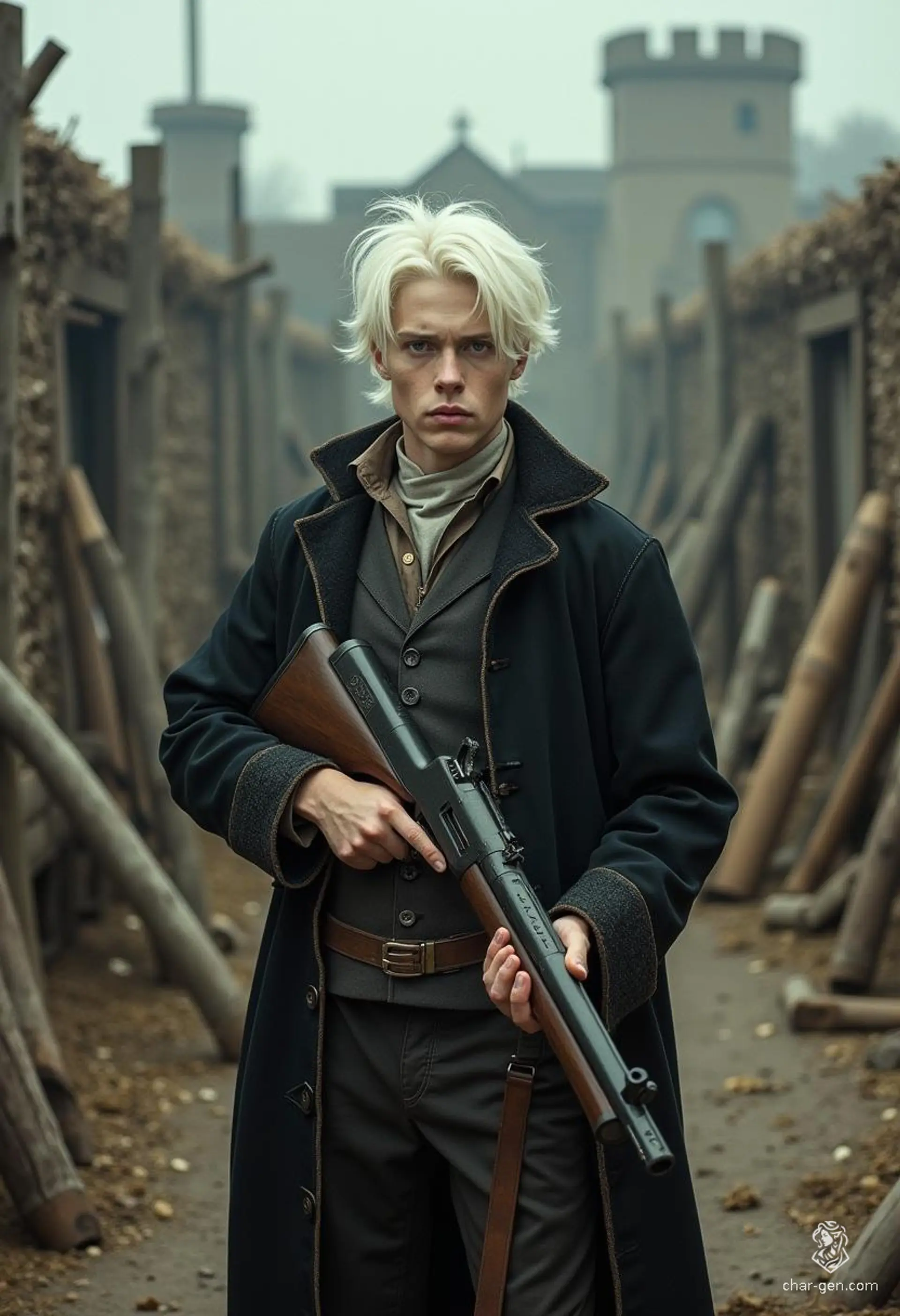 Percival Fredrickstein Von Musel Klossowski De Rolo III, an agile and intelligent young gunslinger from the noble Whitestone family, finds purpose in vengeance after escaping imprisonment. With his striking white hair and a heart full of grief, he crafts innovative weapons to reclaim his lost legacy.