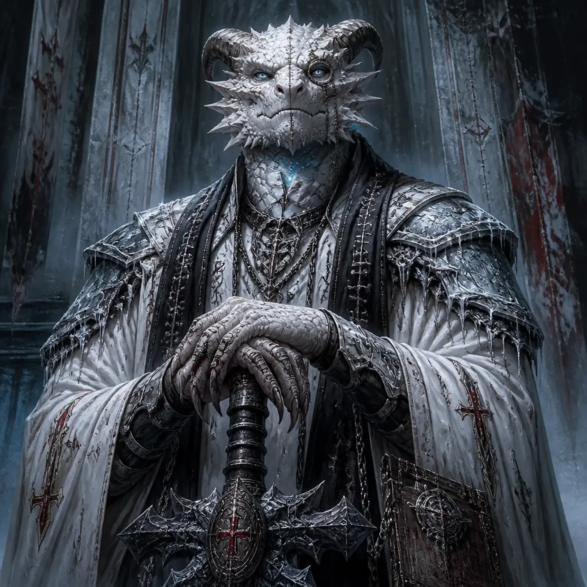 Prelate Loris Frost-Speaker - AI-generated fantasy NPC