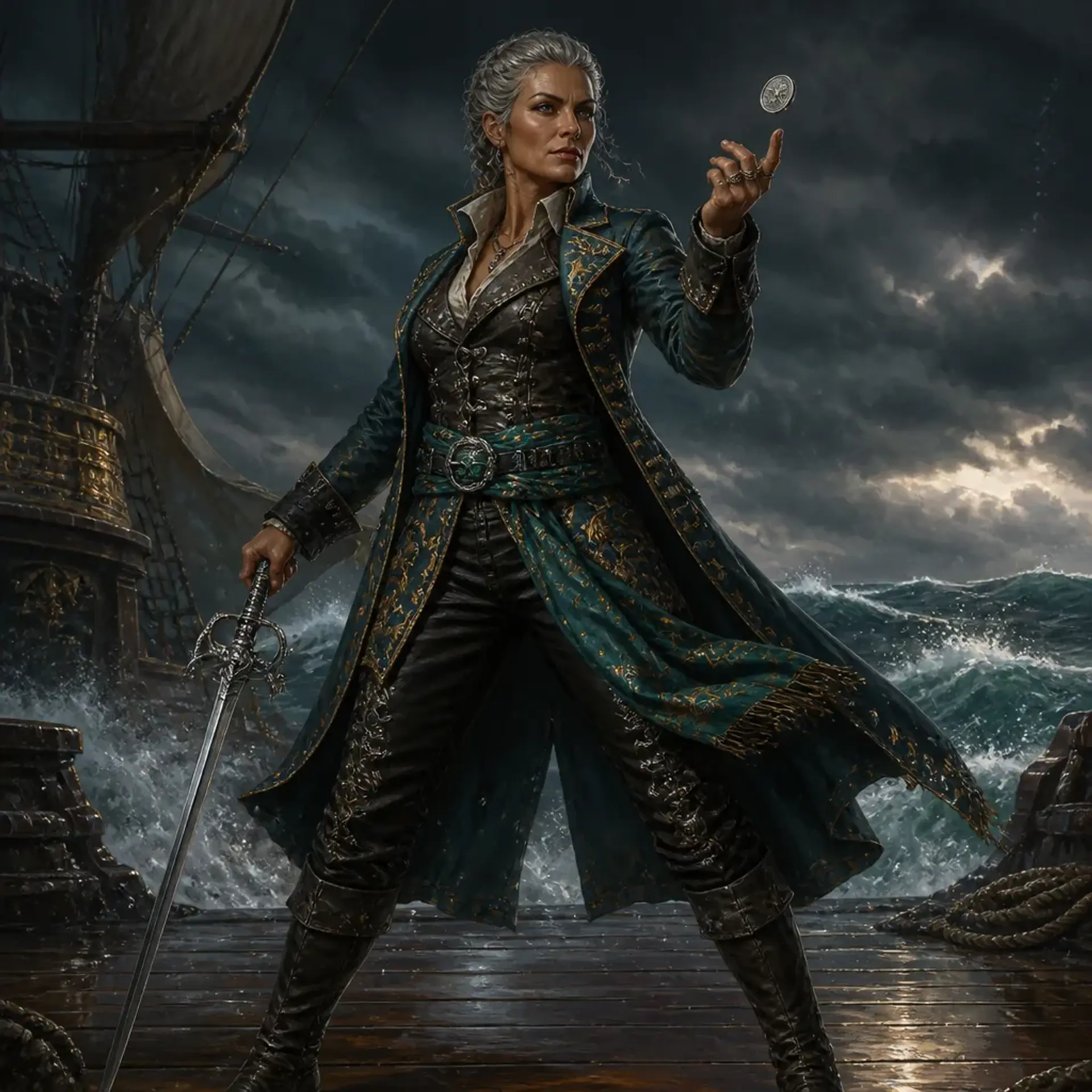 Captain Elara 'Sea-Wolf' Thorne - AI-generated fantasy Character