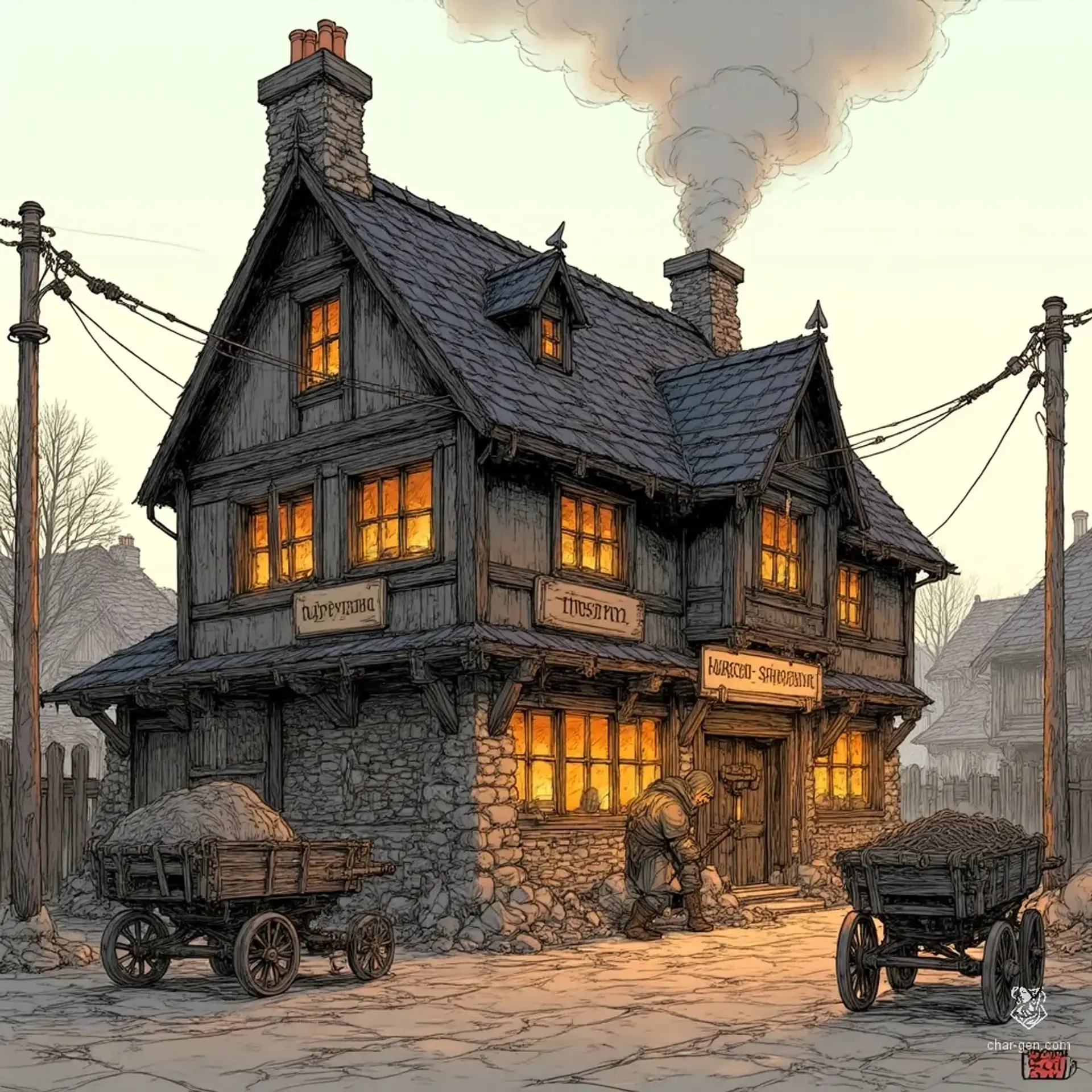 The Smoldering Hearth - AI-generated fantasy Tavern