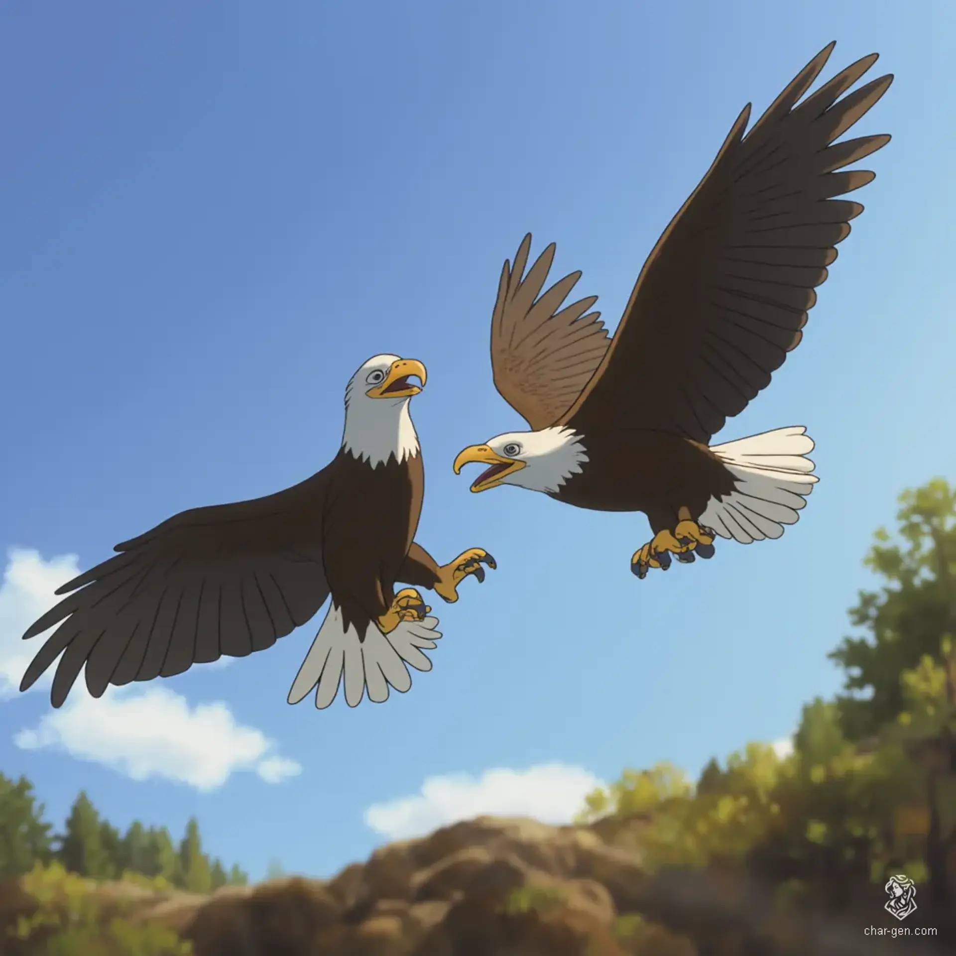 In a breathtaking display of nature’s power, two bald eagles plunge earthward, talons intertwined in a mesmerizing mating ritual. Captured in stunning 32K UHD resolution, the artwork evokes a majestic, ethereal beauty—an awe-inspiring moment frozen in time, rich in detail and vibrancy.