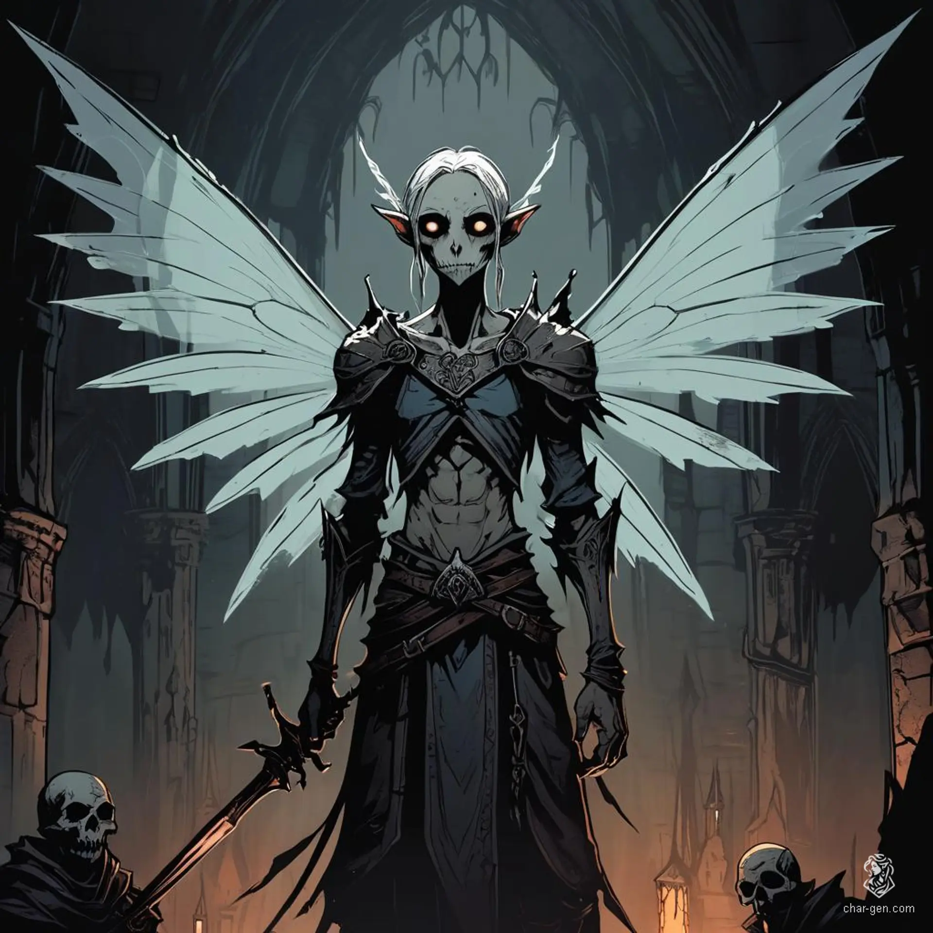 A small, mythical fairy-like humanoid with translucent wings and elfin features, this slender and ethereal Monk exudes calmness and grace. Their fluid posture and serene expression belie inner strength and spiritual wisdom.