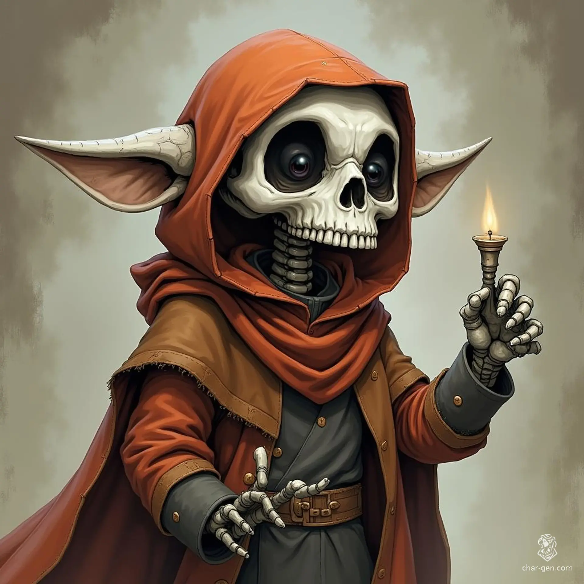 Simon, the skeletal halfling investigator, navigates the shadows with a keen intellect and insatiable curiosity. With hollow eye sockets that sparkle with mischief, he uncovers secrets of the realm, proving that even in death, his thirst for knowledge remains unquenchable.