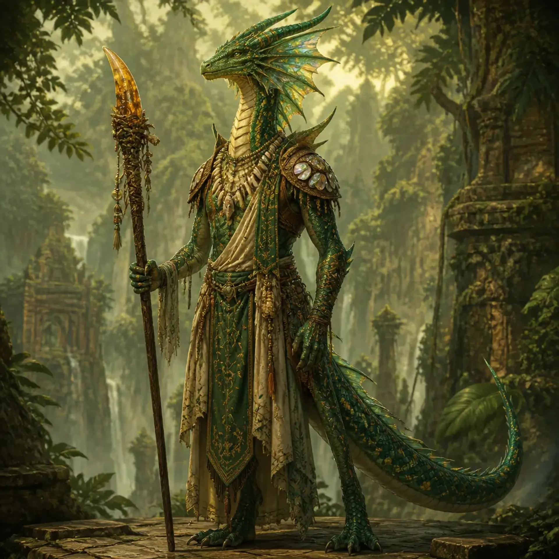 Dragon Kin of the Emerald Nest - AI-generated fantasy Species