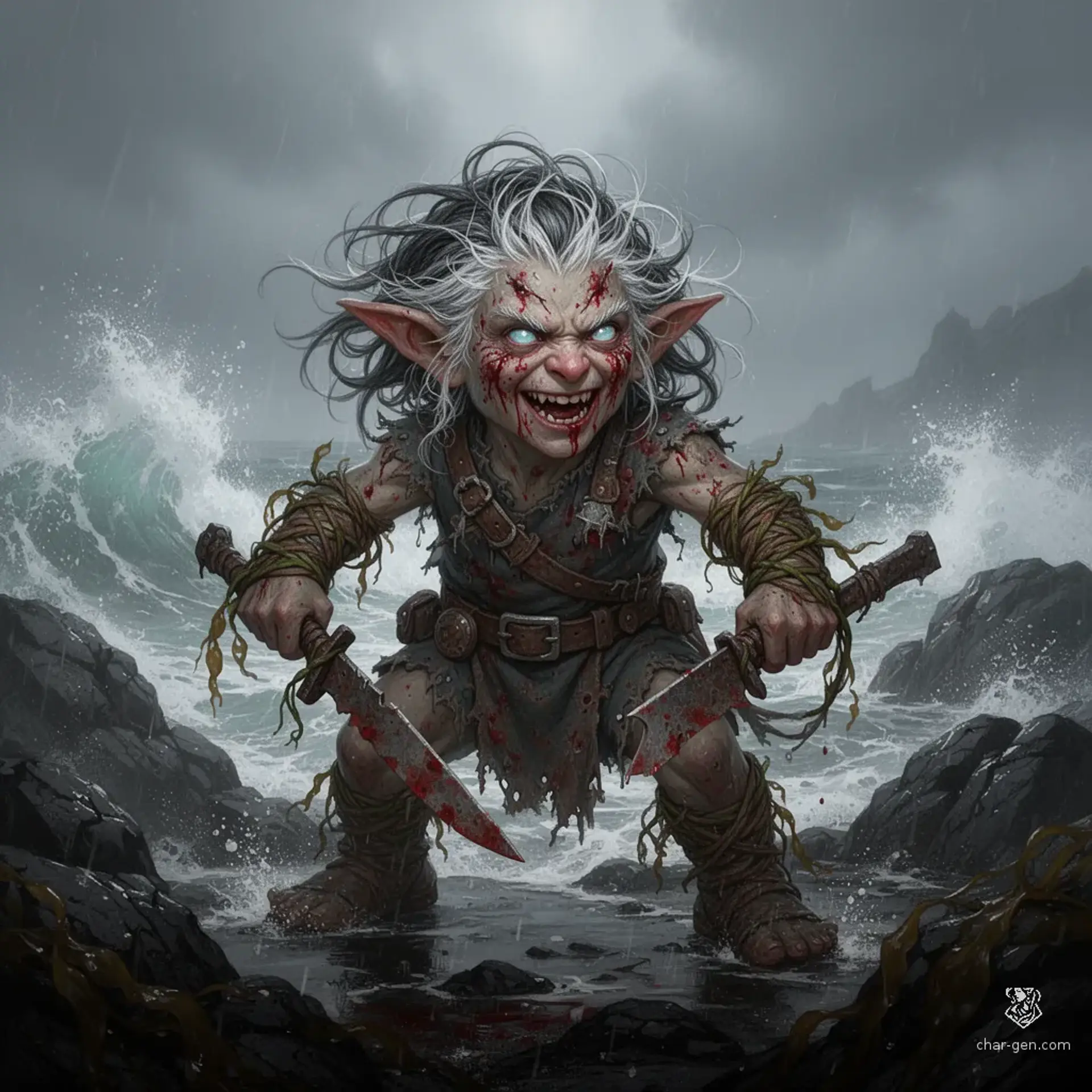 Bloodgnarl, Raging Coastal Gnome - AI-generated fantasy Monster
