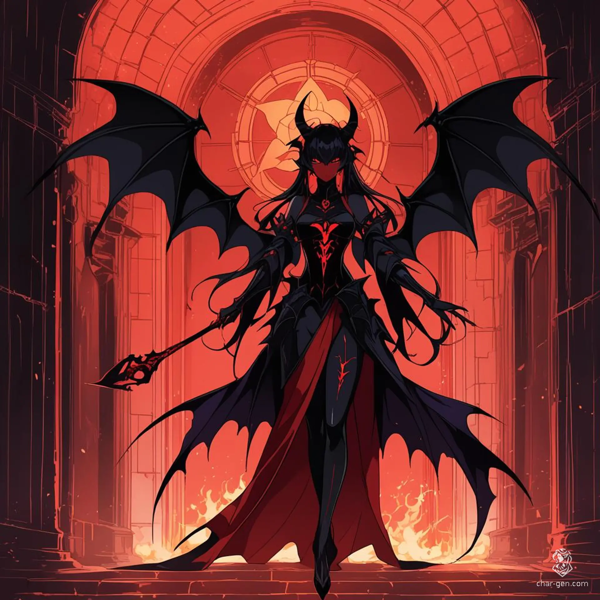 The Succubus is a seductive female demon with bat-like wings, red skin, and captivating green eyes. Known for her exceptional beauty and alluring gaze, she sows temptation and feeds on souls.