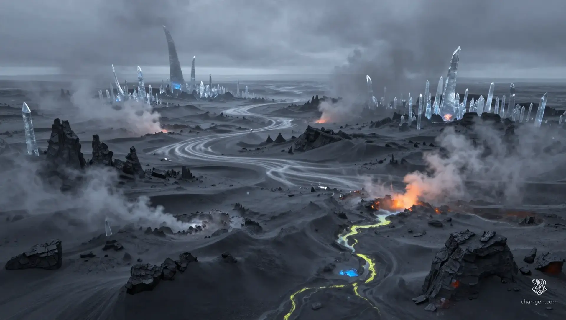 The Ash-Fields - AI-generated fantasy Region