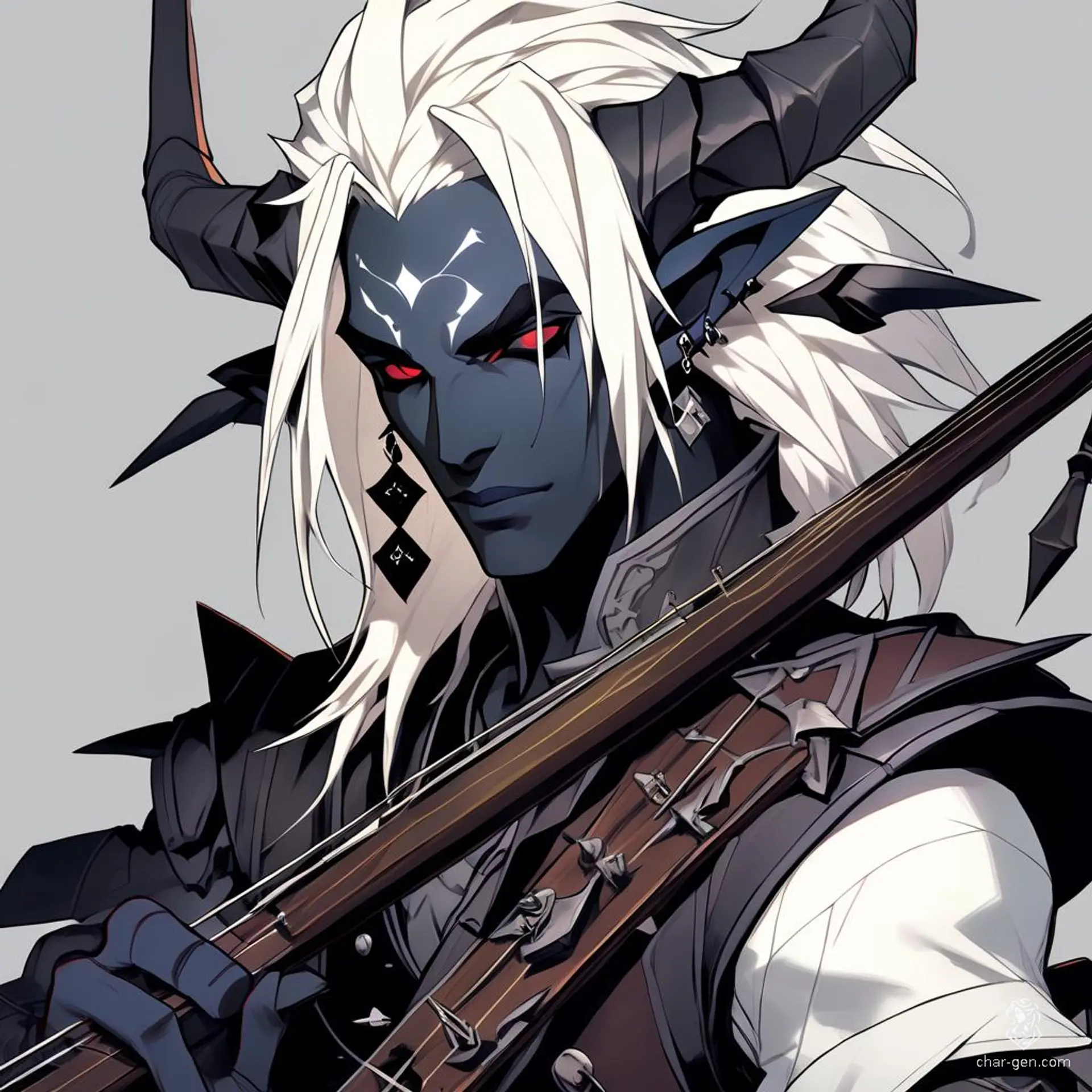 Meet Zephyr Nightshade, a rebellious male drow bard with dark elf ears, flaunting a wild punk rock aesthetic. Armed with a shadowy guitar and a devil-may-care attitude, he strums enchanting riffs, weaving magic into music and chaos into every performance.