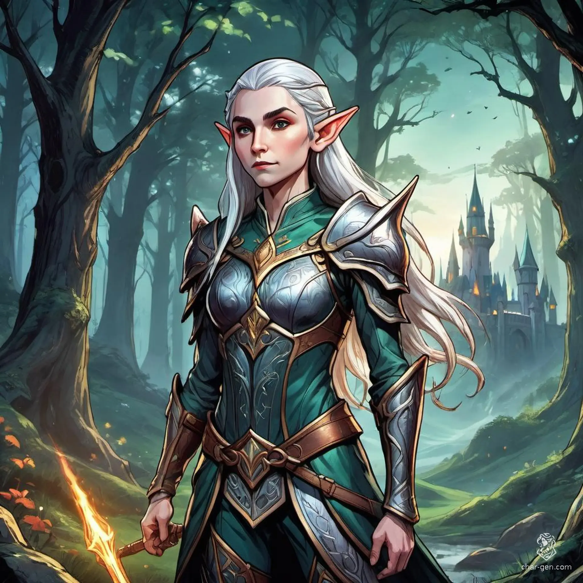 Elyndor, the Silverleaf Elf, embodies grace and wisdom. With cascading silver hair and emerald eyes, he navigates the ancient woods of Eldoria. A skilled archer and master of nature's magic, Elyndor protects his realm from encroaching darkness, always speaking in riddles and melodies of the forest.