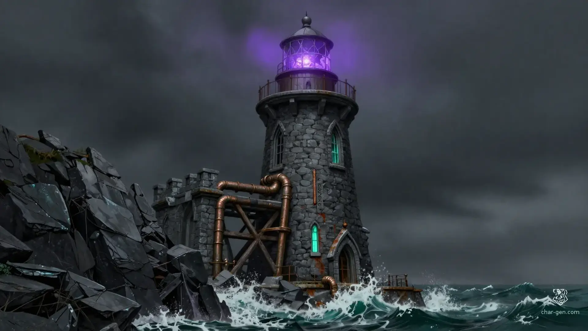 Moonfall Lighthouse - AI-generated fantasy Building