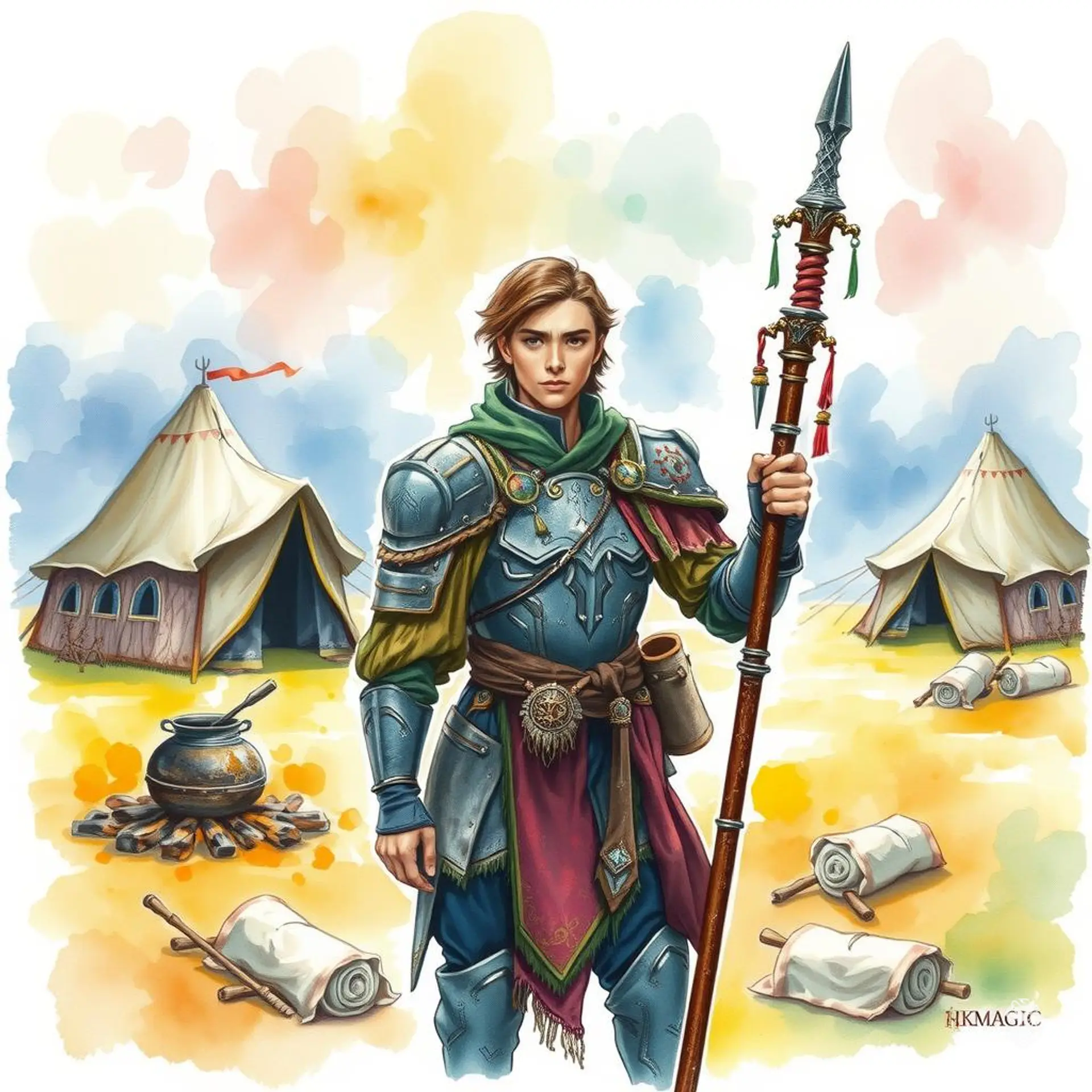 Ashur (Ilyana) is a 17-year-old, highly intelligent and wise wizard of medium build, standing at 5'11" with distinct white skin and brown eyes. Clad in intricately woven chainmail, he wields a quarterstaff and carries a magical tome. Ezran, as he is known, defends his homeland using potent spells like wall of force and disintegrate, always ready to protect his ally, Kick.