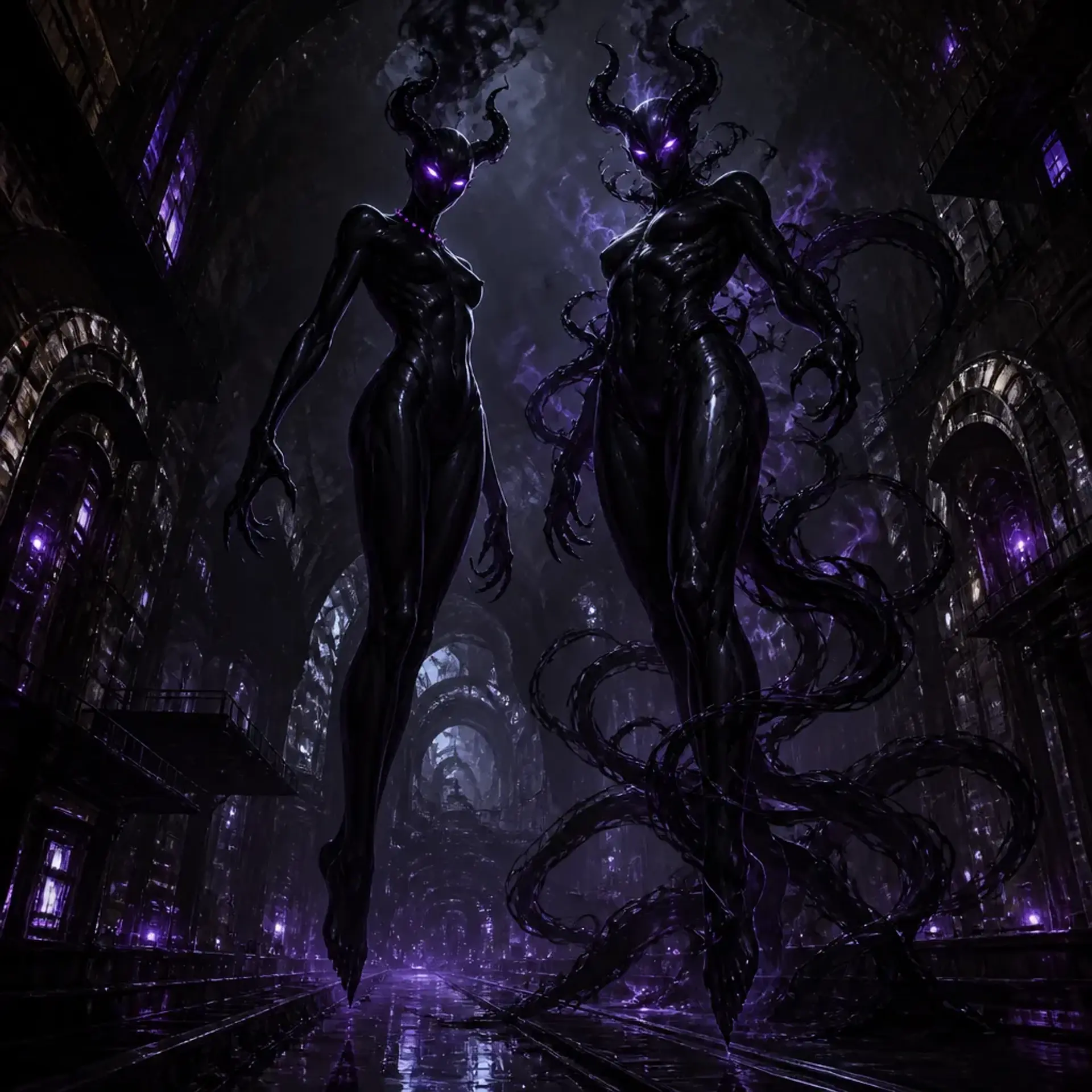 Umbra and Nyx, Shadowstalker Psions - AI-generated fantasy Monster