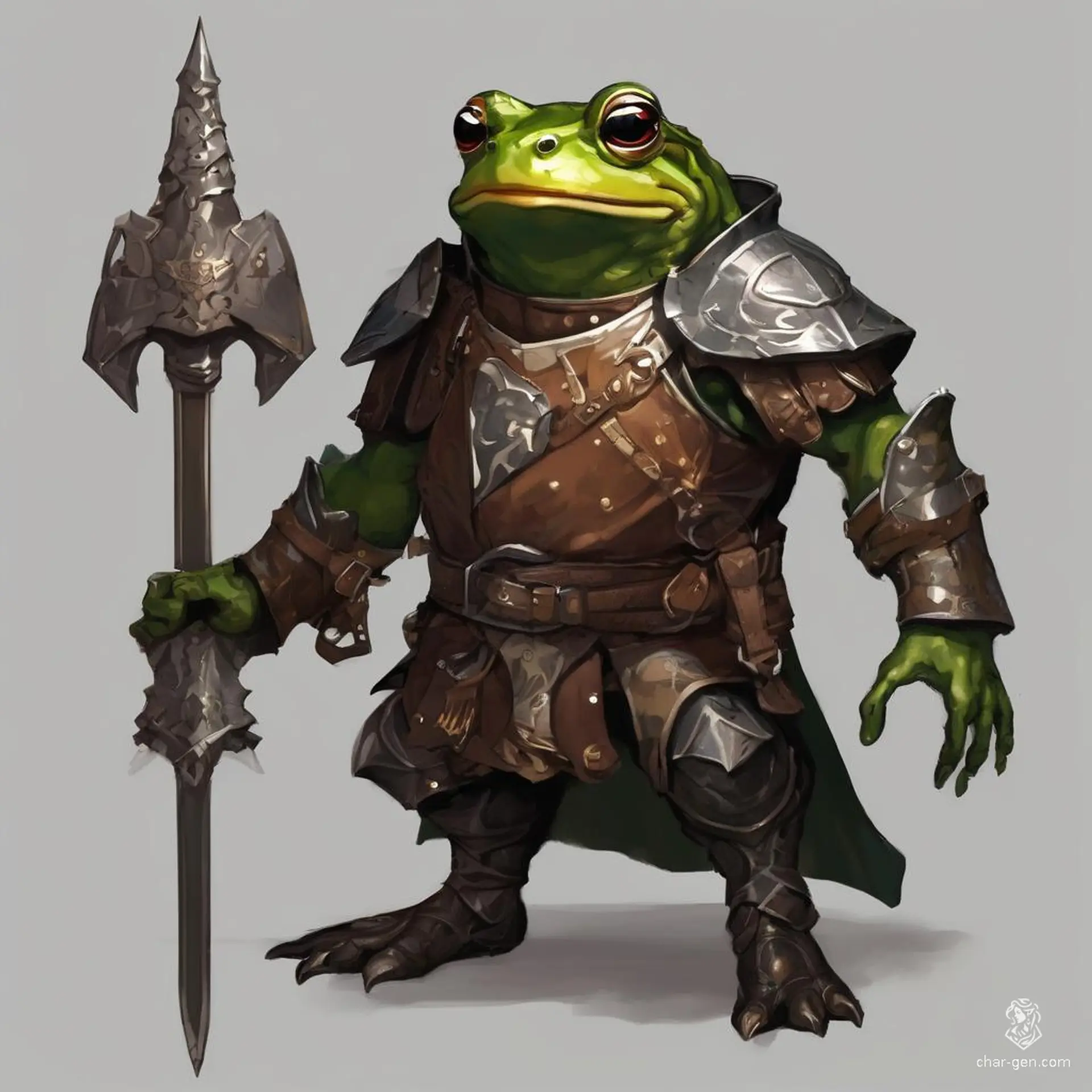 Meet Krik, a thin male Grung paladin clad in minimal leather armor. With a friendly demeanor and vibrant green skin, he champions justice and camaraderie in his swampy realm, wielding his spear with grace. Always ready to leap into action, Krik embodies loyalty and bravery.